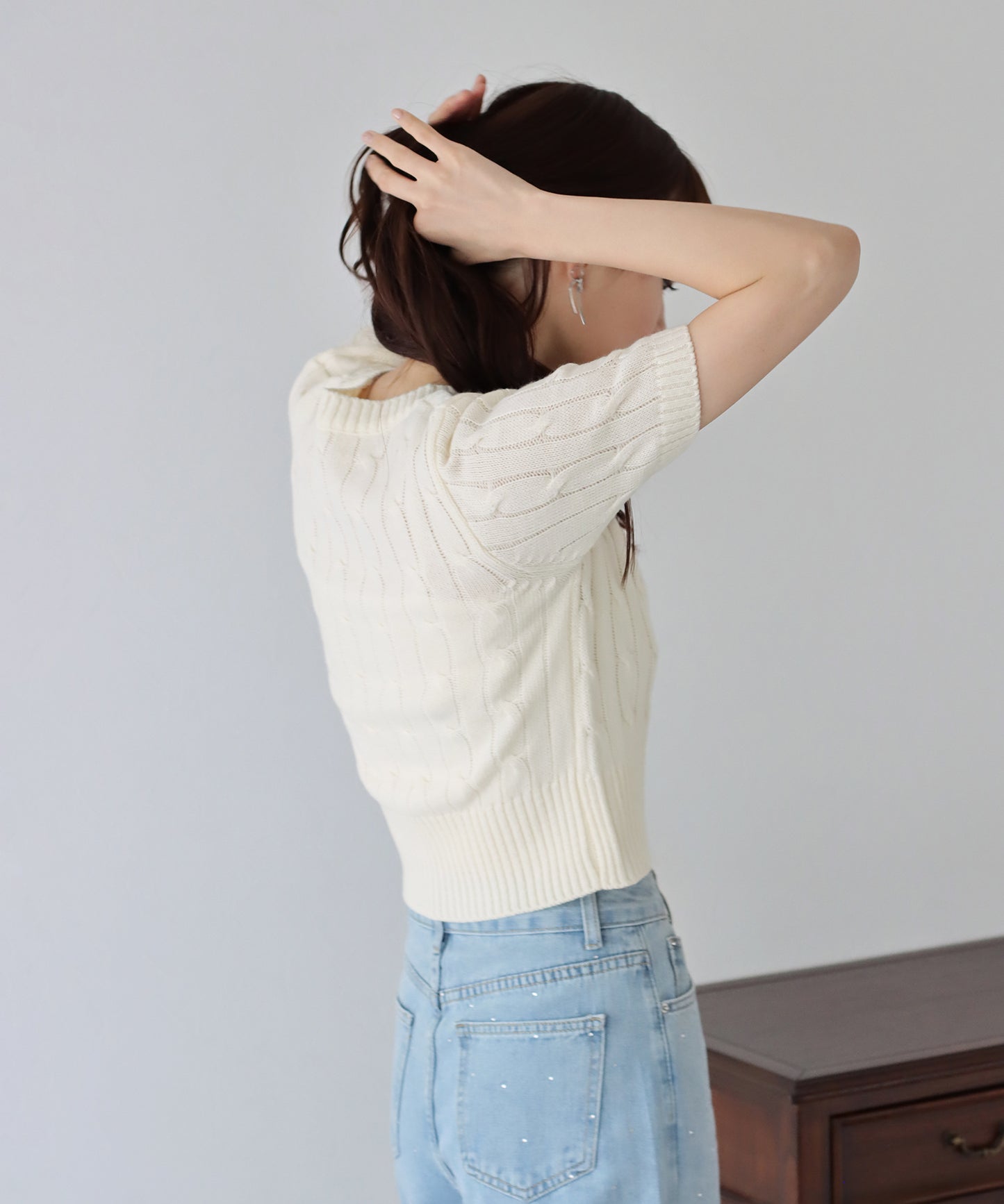 【TIME SALE】半袖ケーブルニット