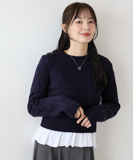 長袖ケーブルニット