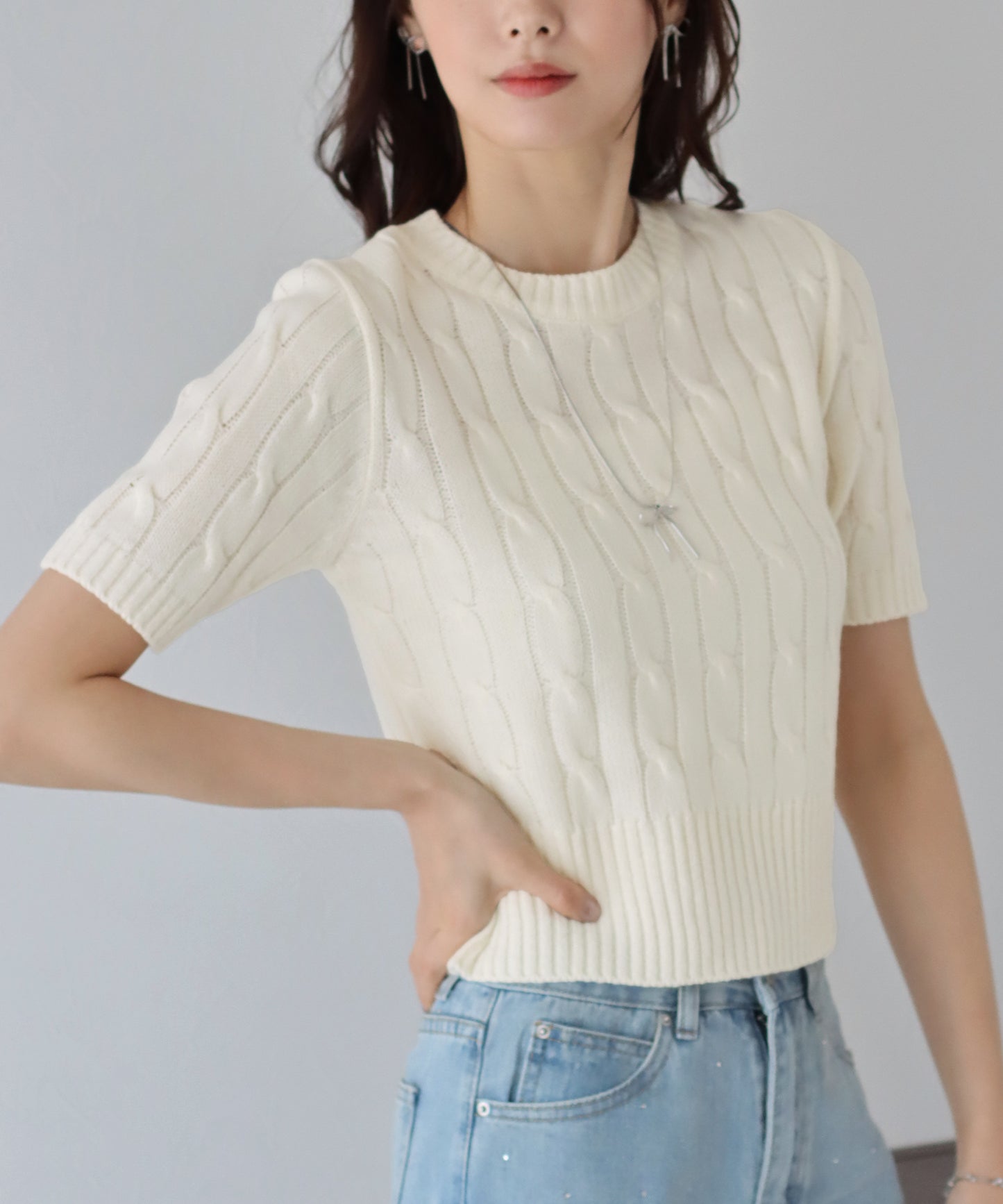 【TIME SALE】半袖ケーブルニット
