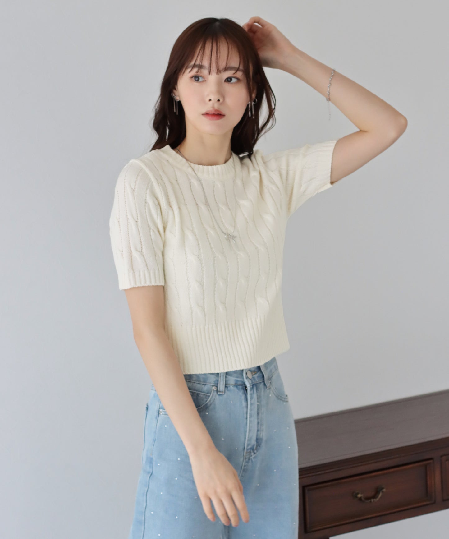 【TIME SALE】半袖ケーブルニット