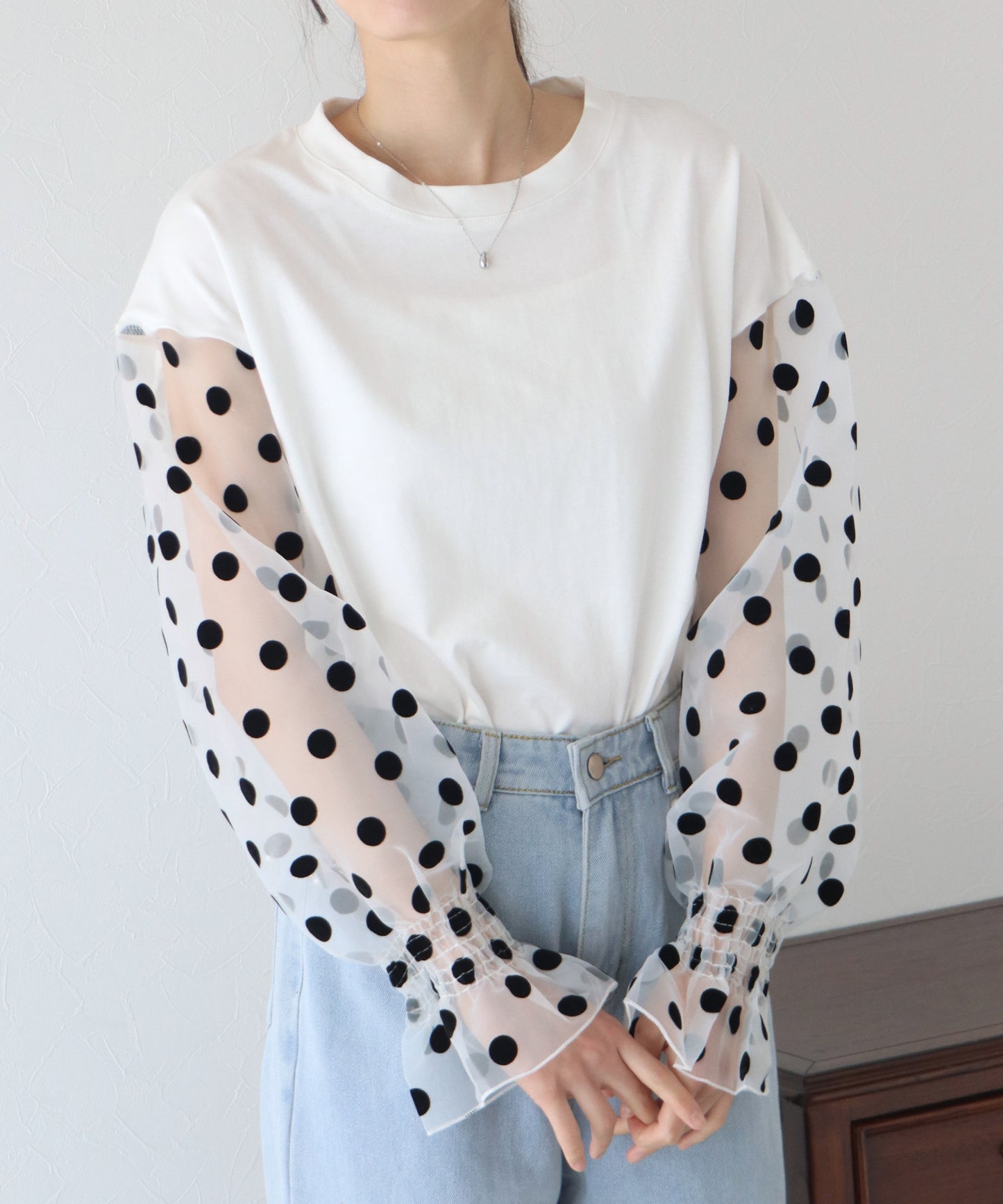 【SALE】袖ドットチュールカットソー【ネコポス】