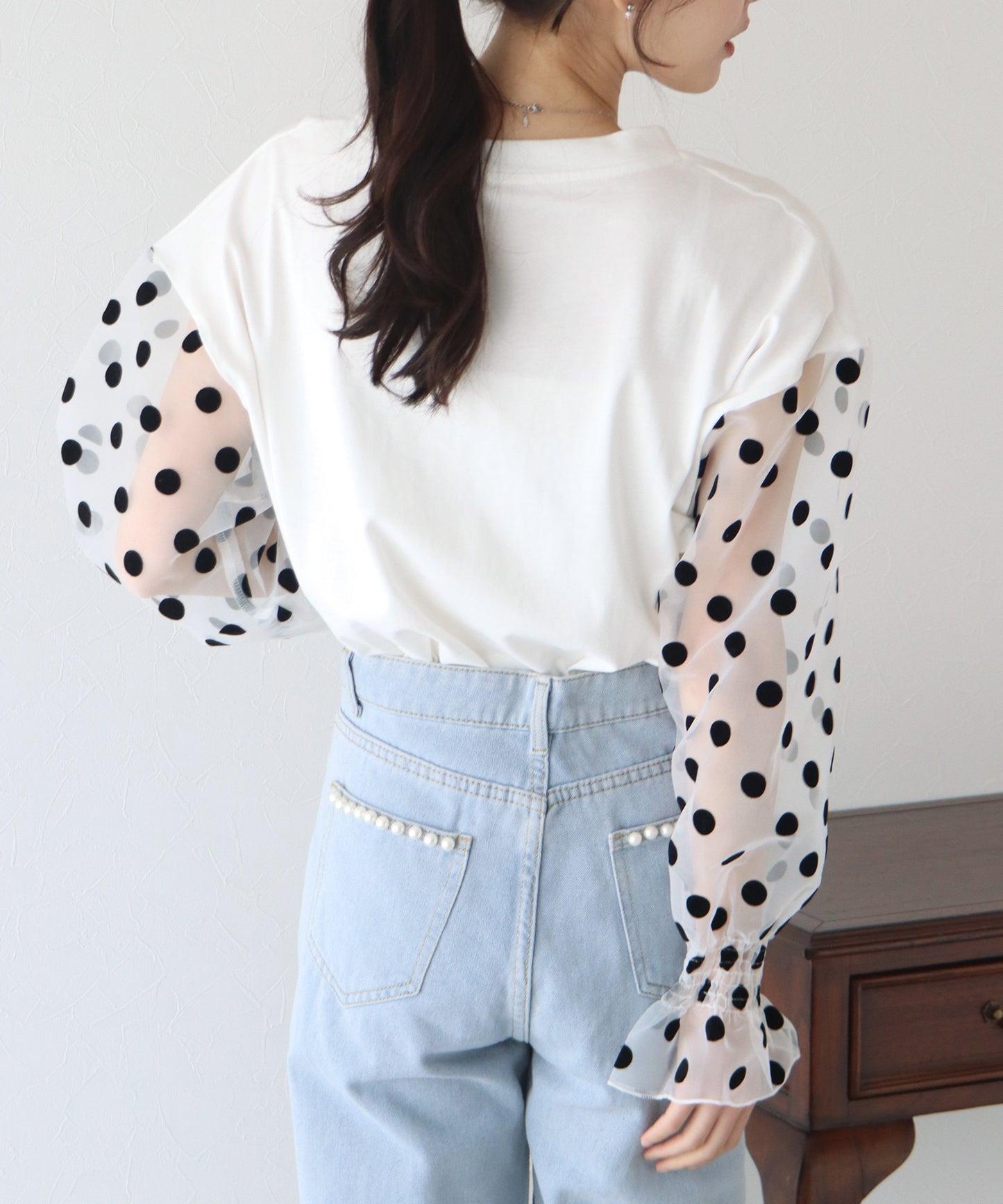 【SALE】袖ドットチュールカットソー【ネコポス】