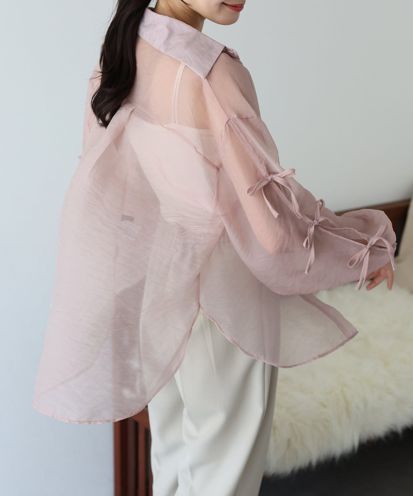 【SALE】袖リボンシアーシャツ【ネコポス】
