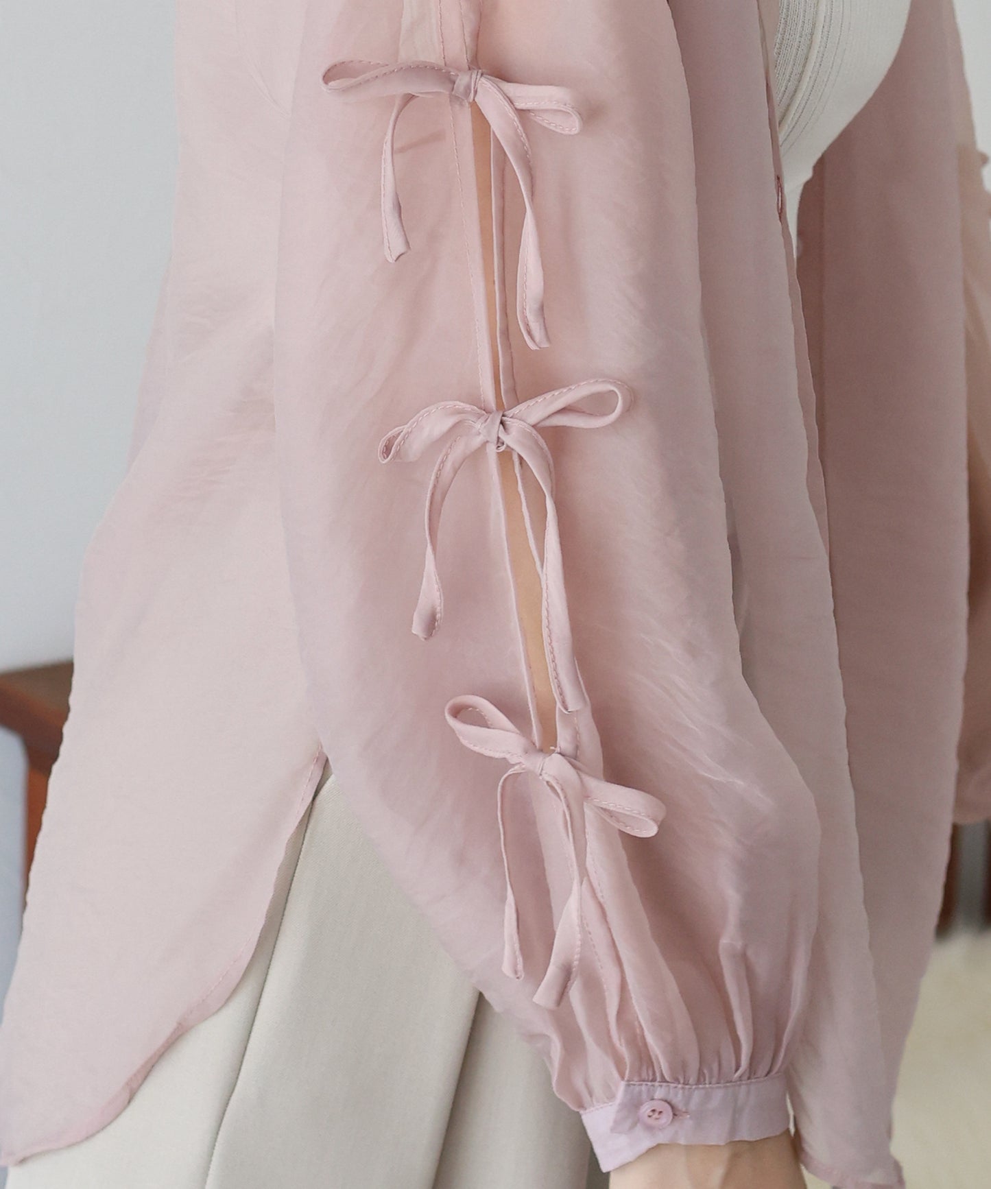 【SALE】袖リボンシアーシャツ【ネコポス】
