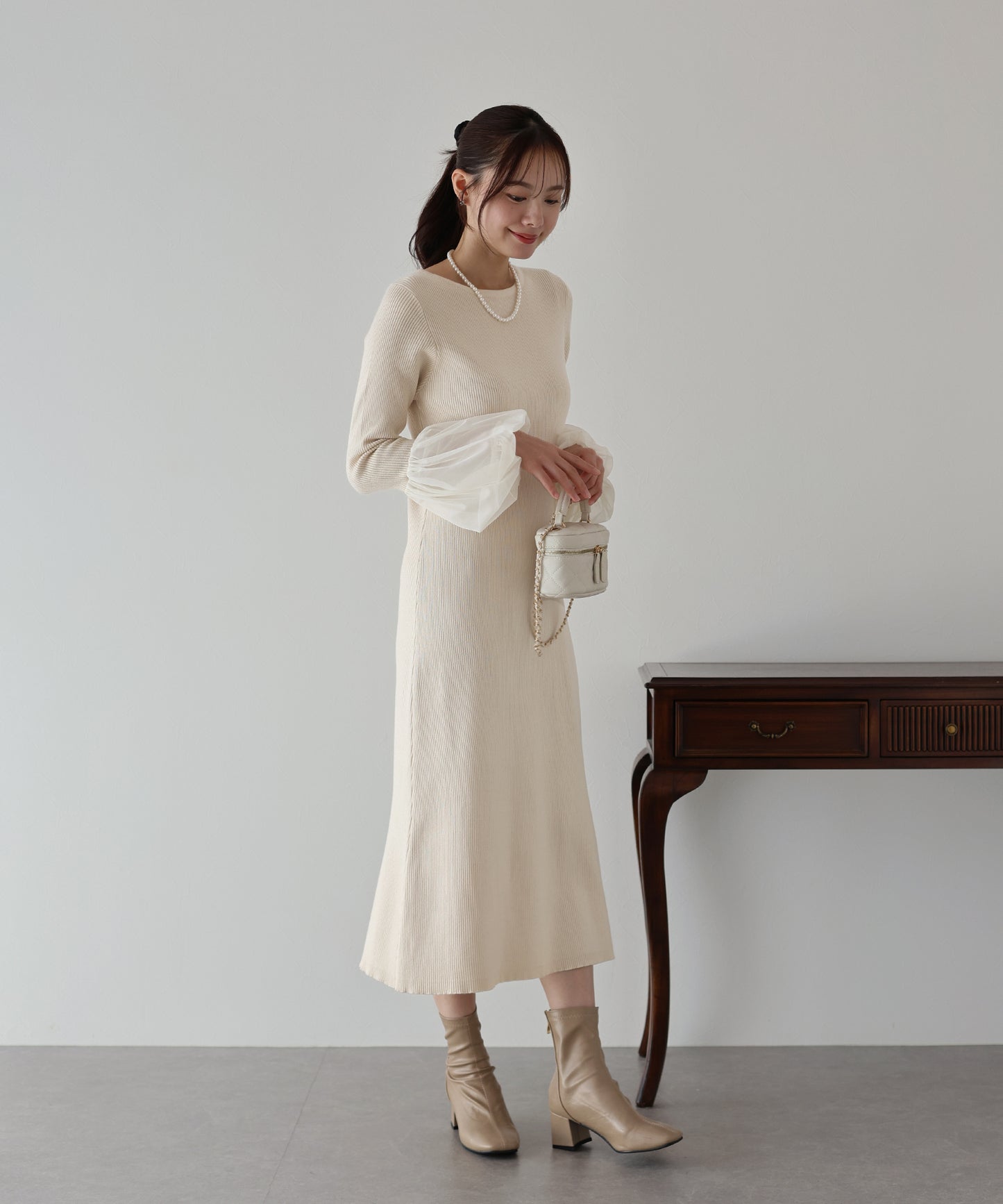 【SALE】チュールカフスニットワンピース