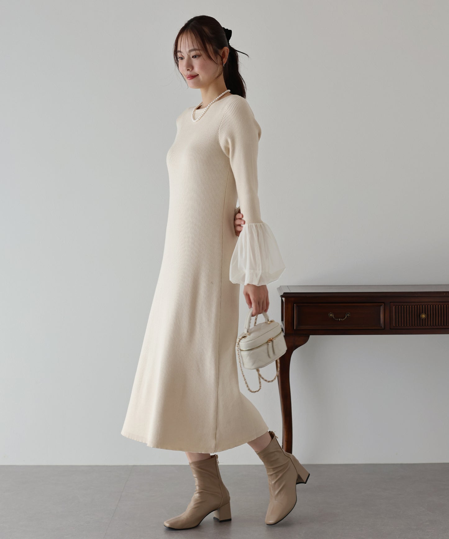 【SALE】チュールカフスニットワンピース
