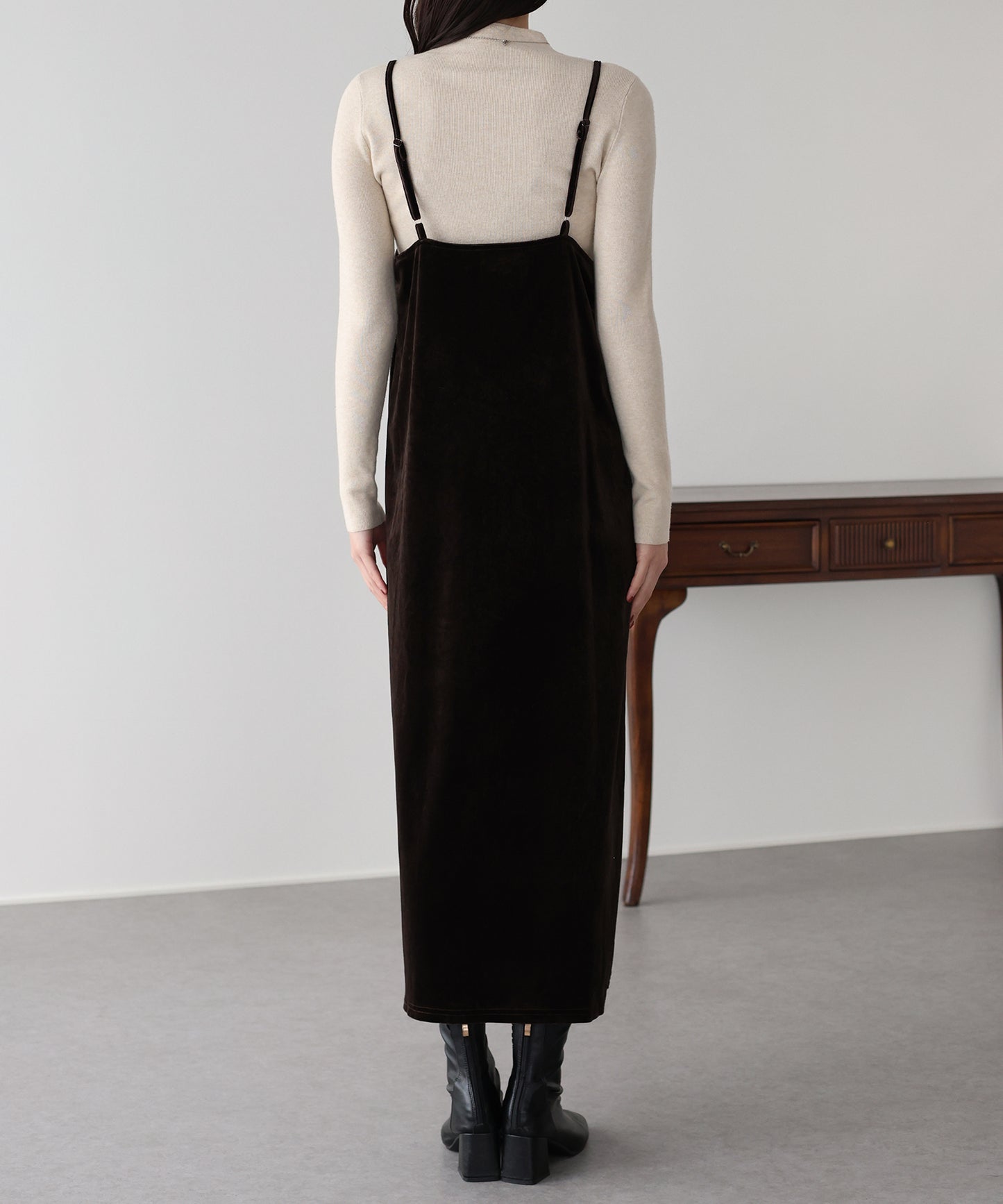 レース付ベロアキャミワンピース