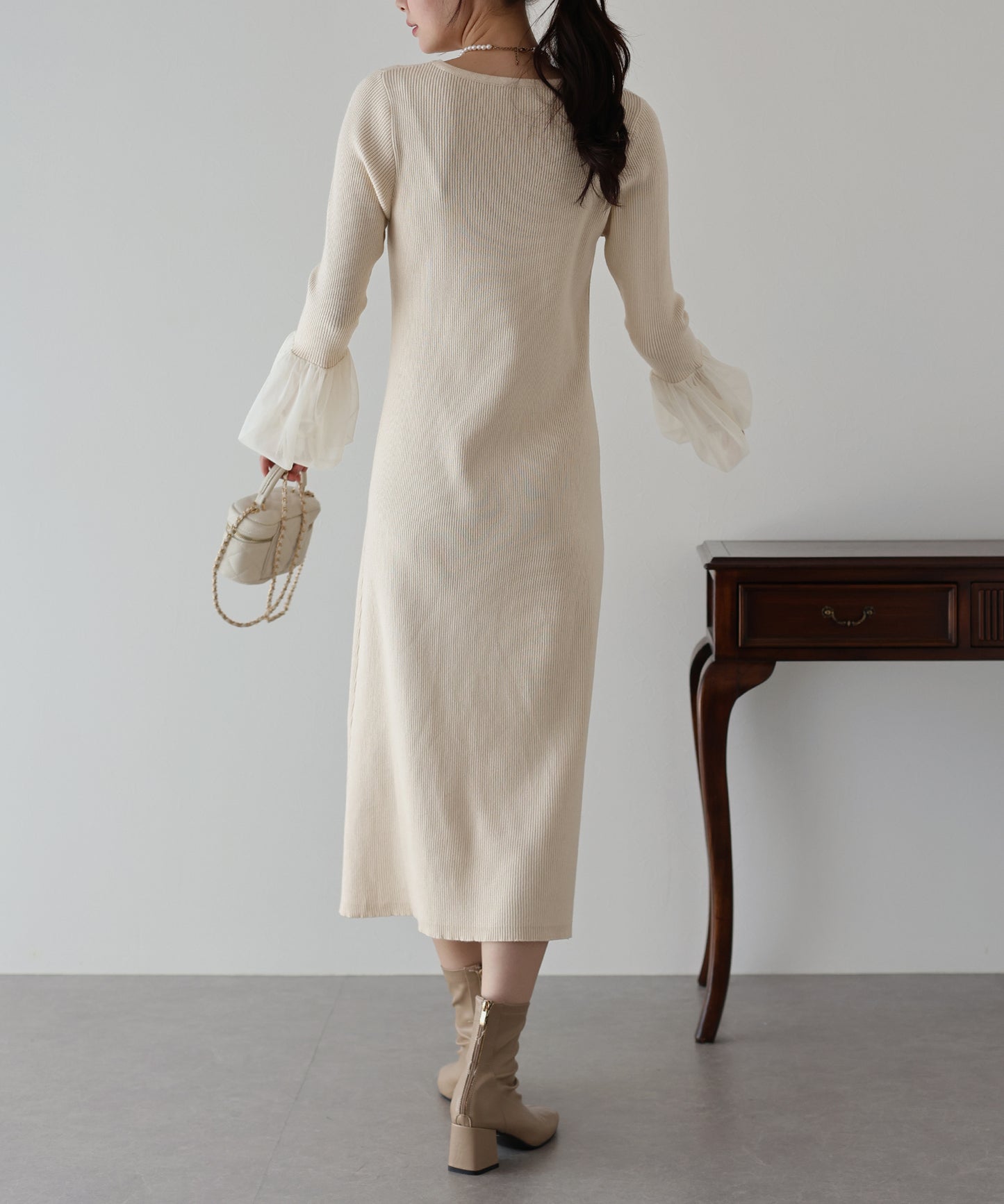 【SALE】チュールカフスニットワンピース