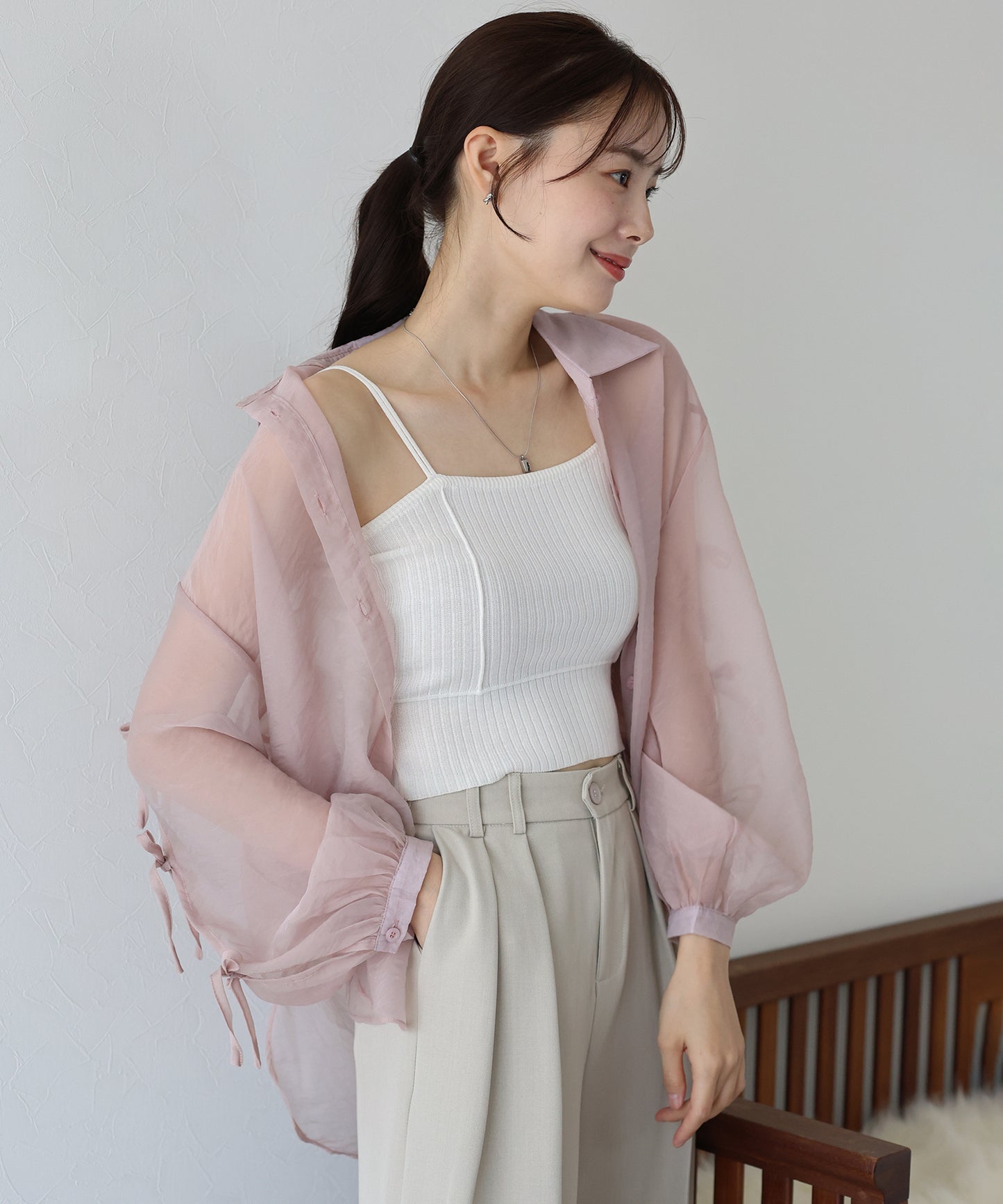 【SALE】袖リボンシアーシャツ【ネコポス】
