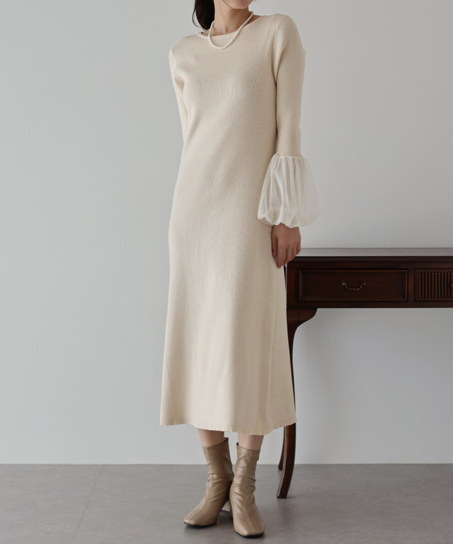 【SALE】チュールカフスニットワンピース