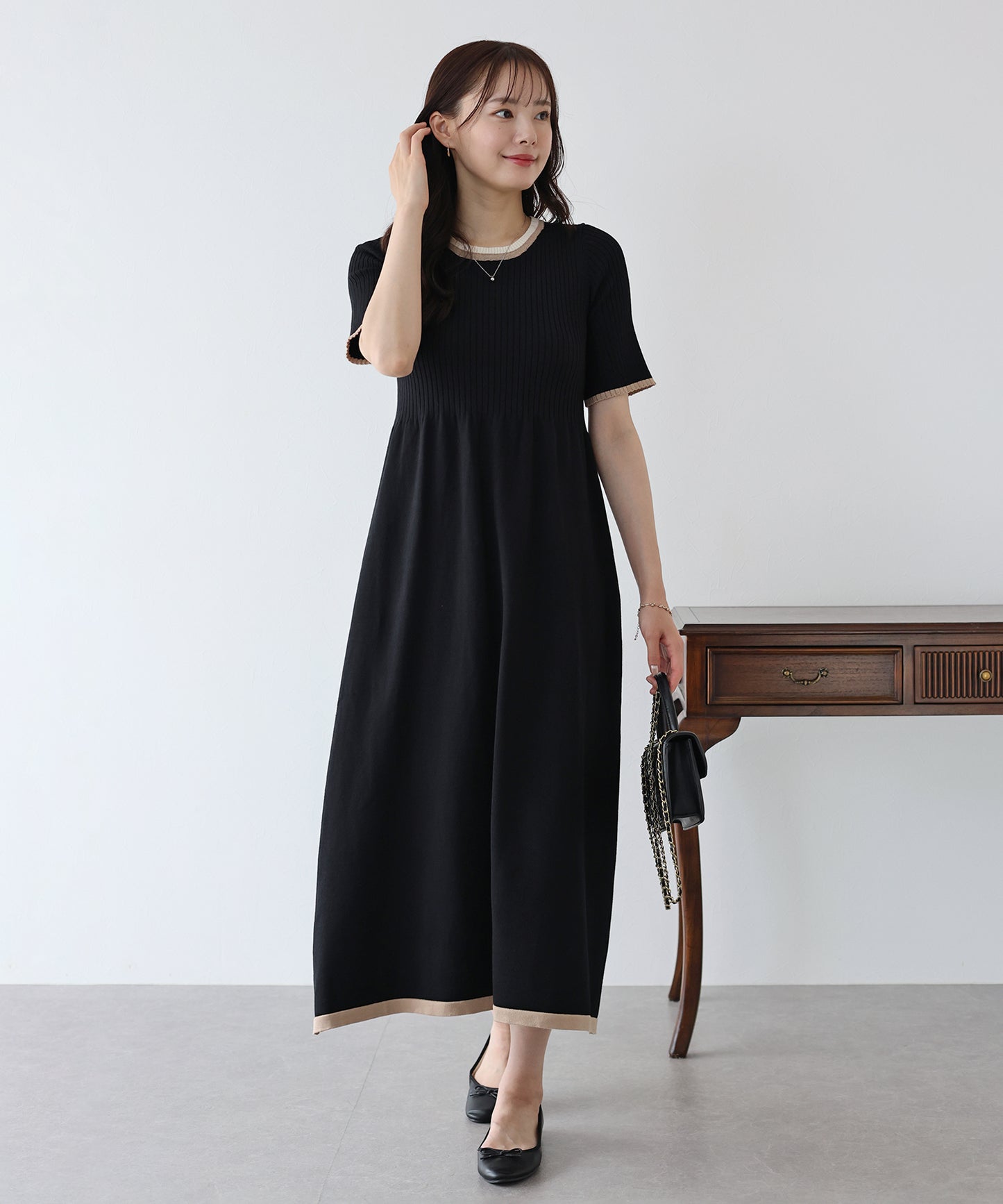 【SALE】バイカラーネックニットワンピース