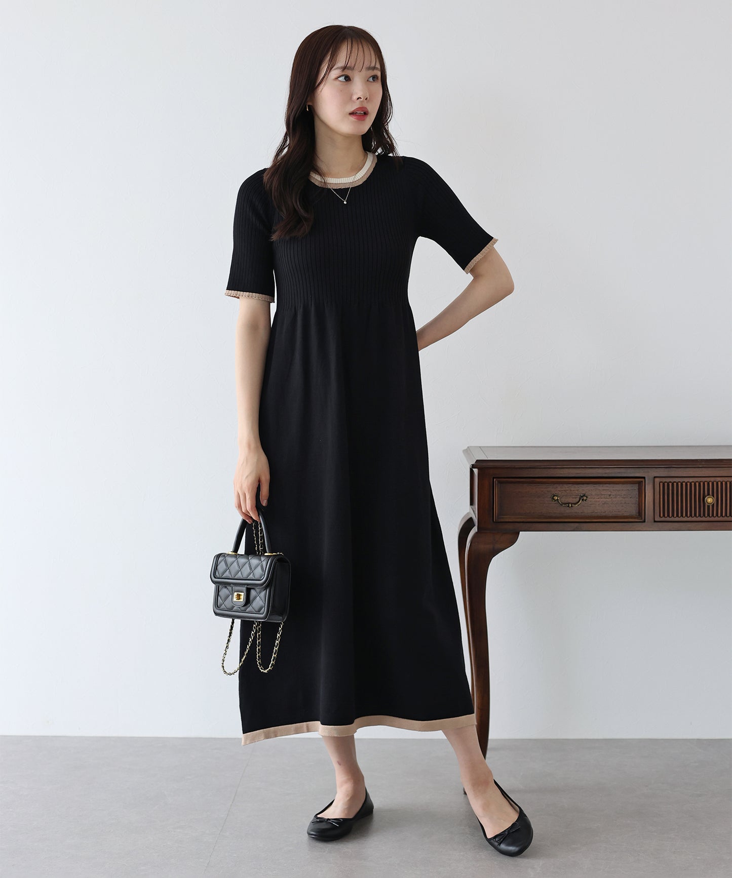 【SALE】バイカラーネックニットワンピース