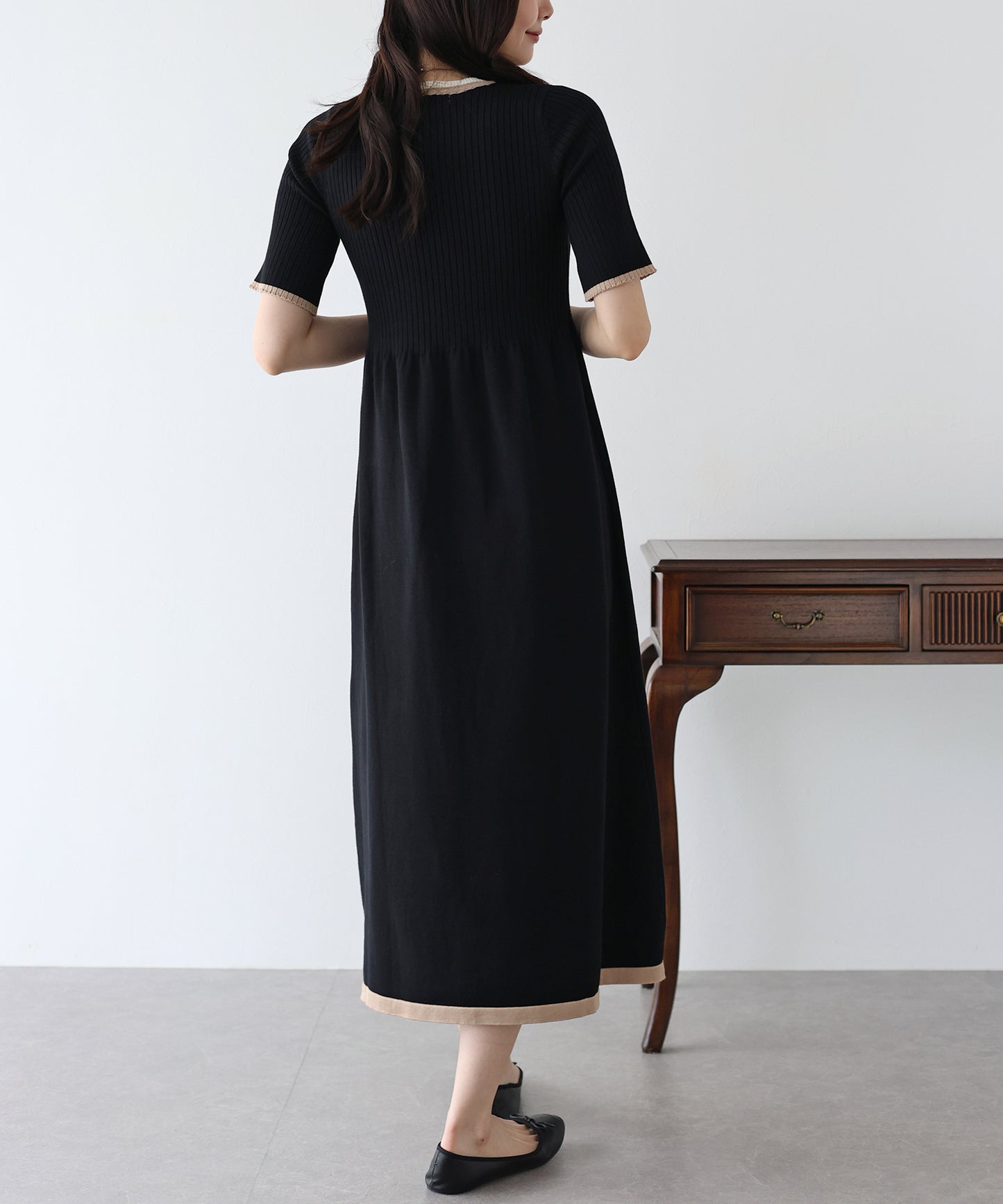 【SALE】バイカラーネックニットワンピース