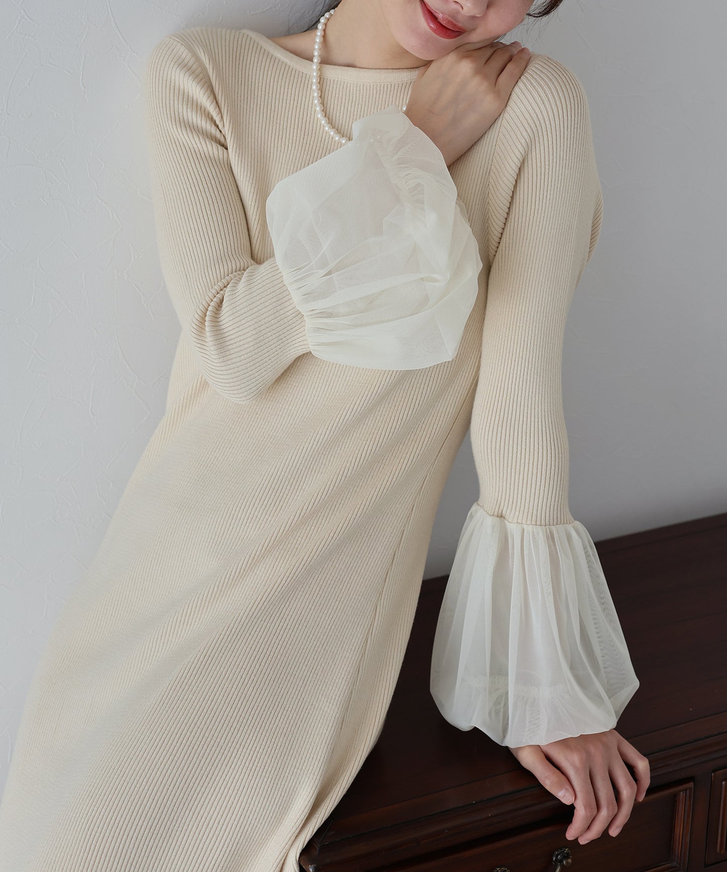 【SALE】チュールカフスニットワンピース