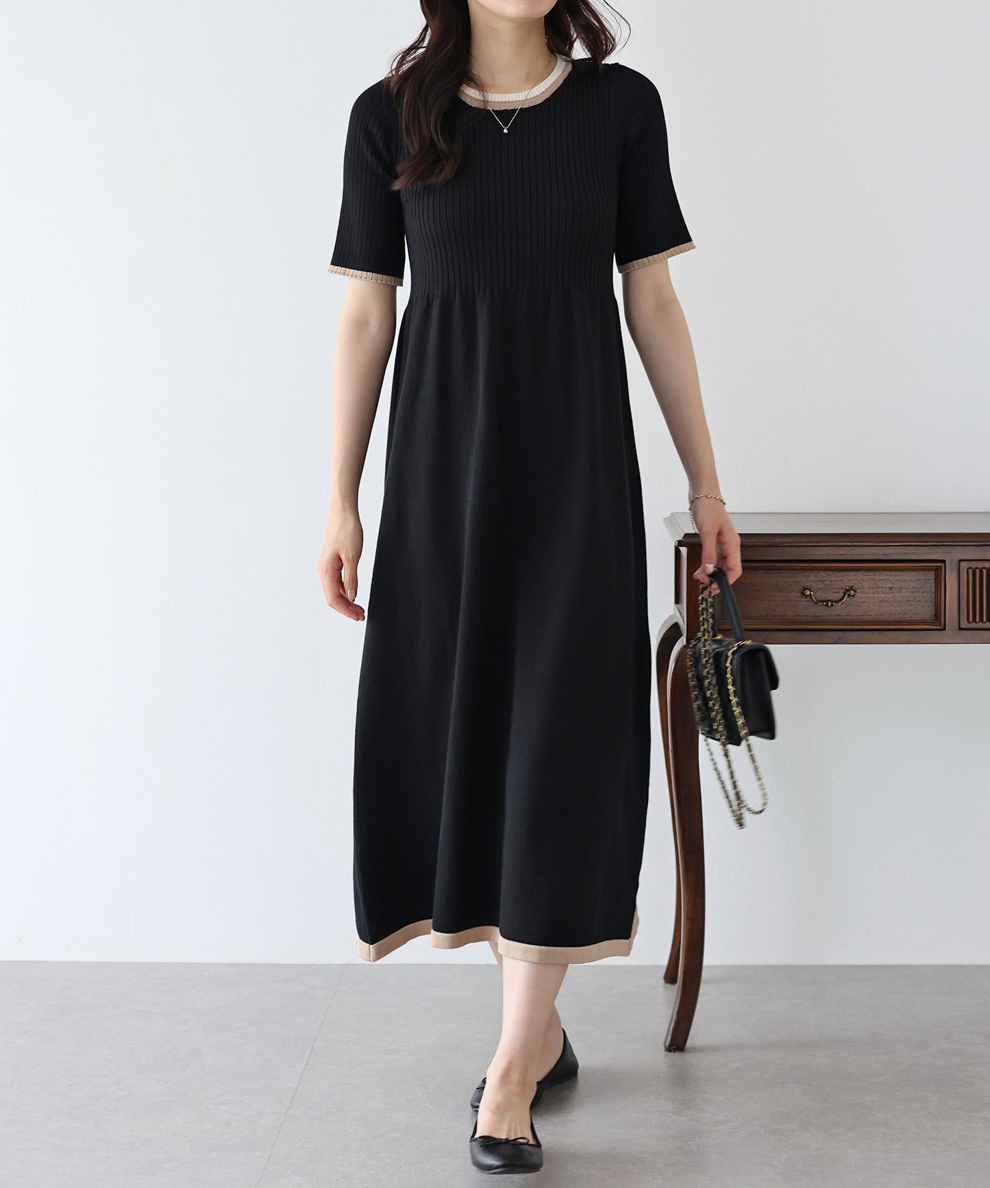 【SALE】バイカラーネックニットワンピース
