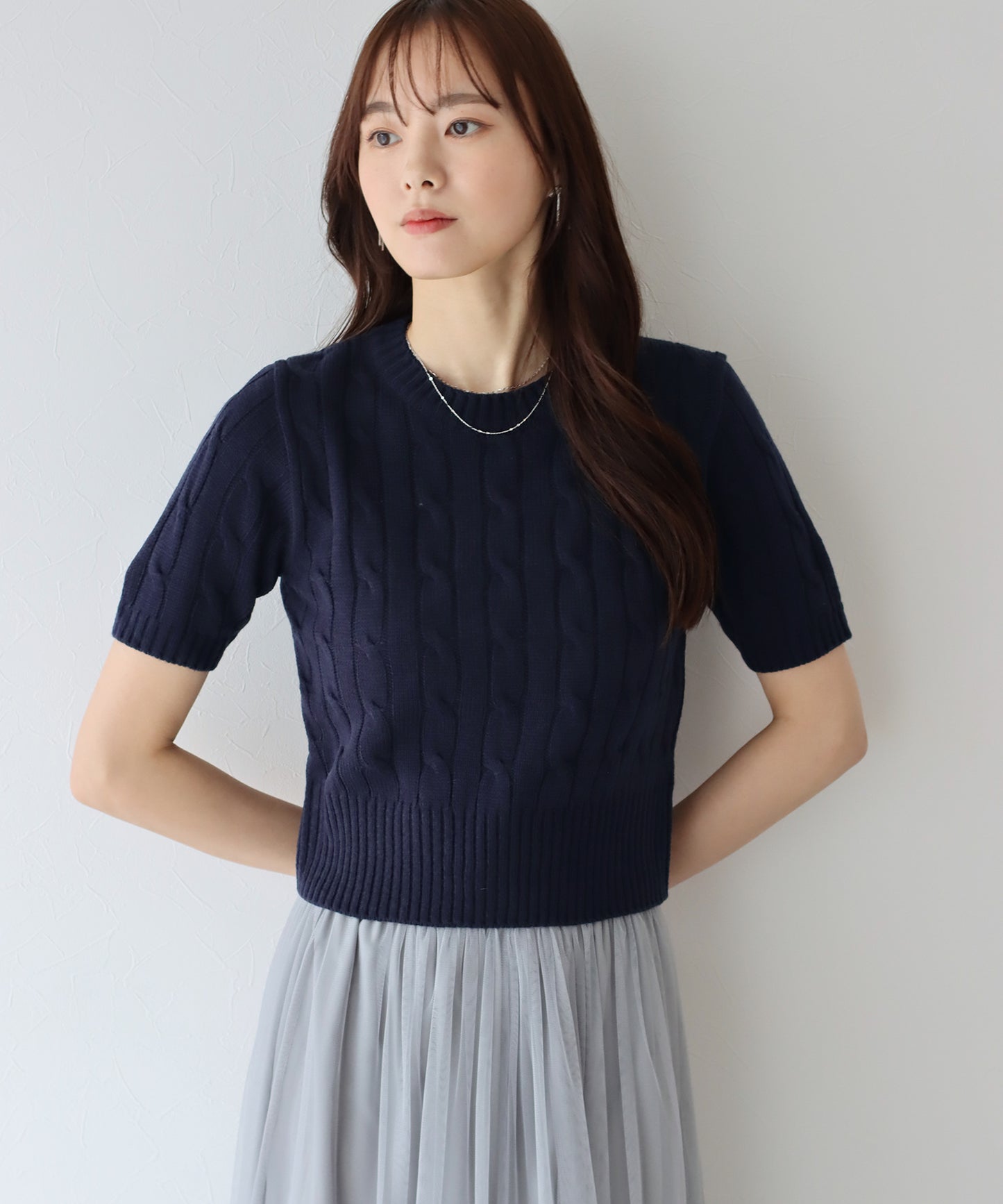 【TIME SALE】半袖ケーブルニット