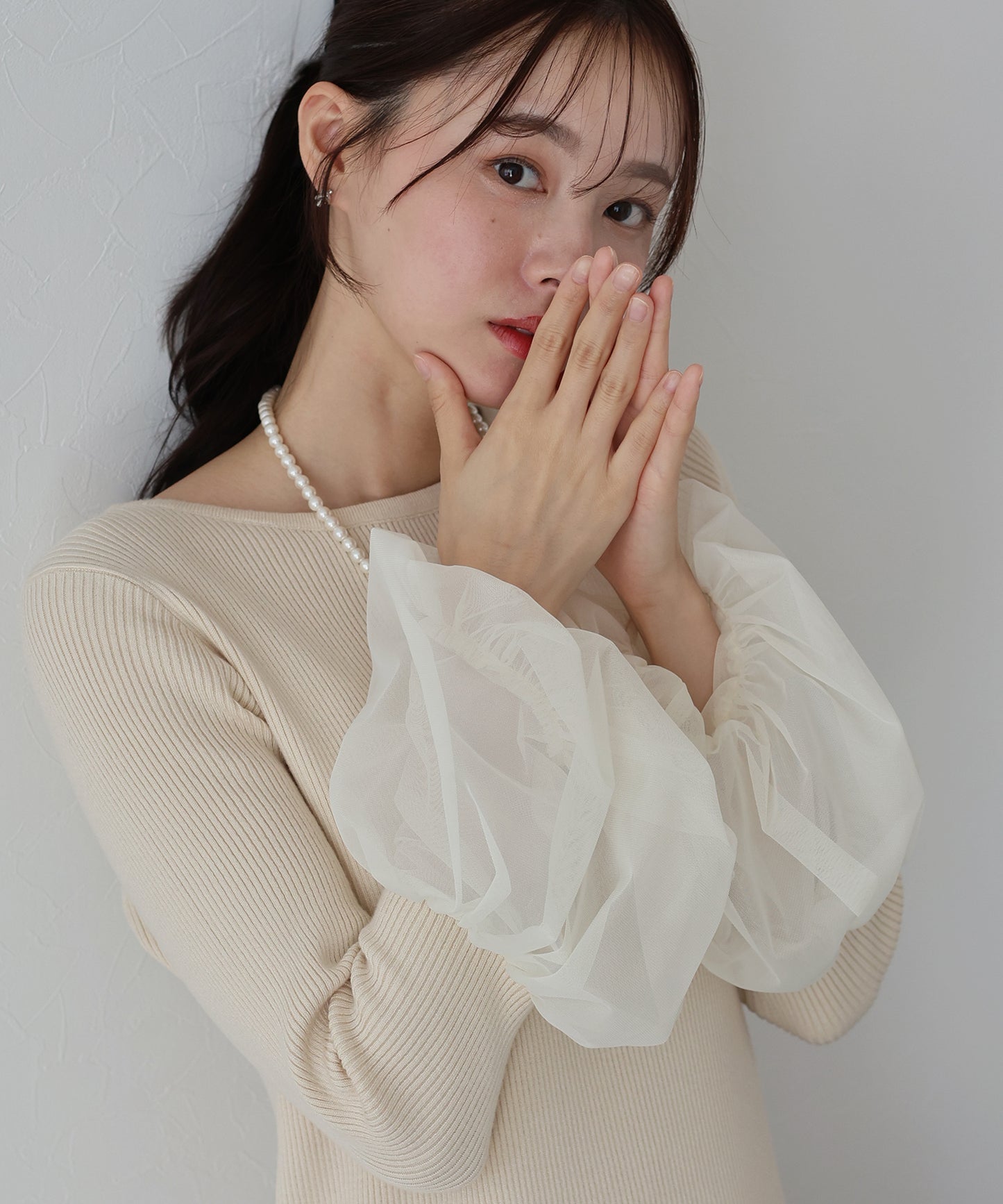 【SALE】チュールカフスニットワンピース