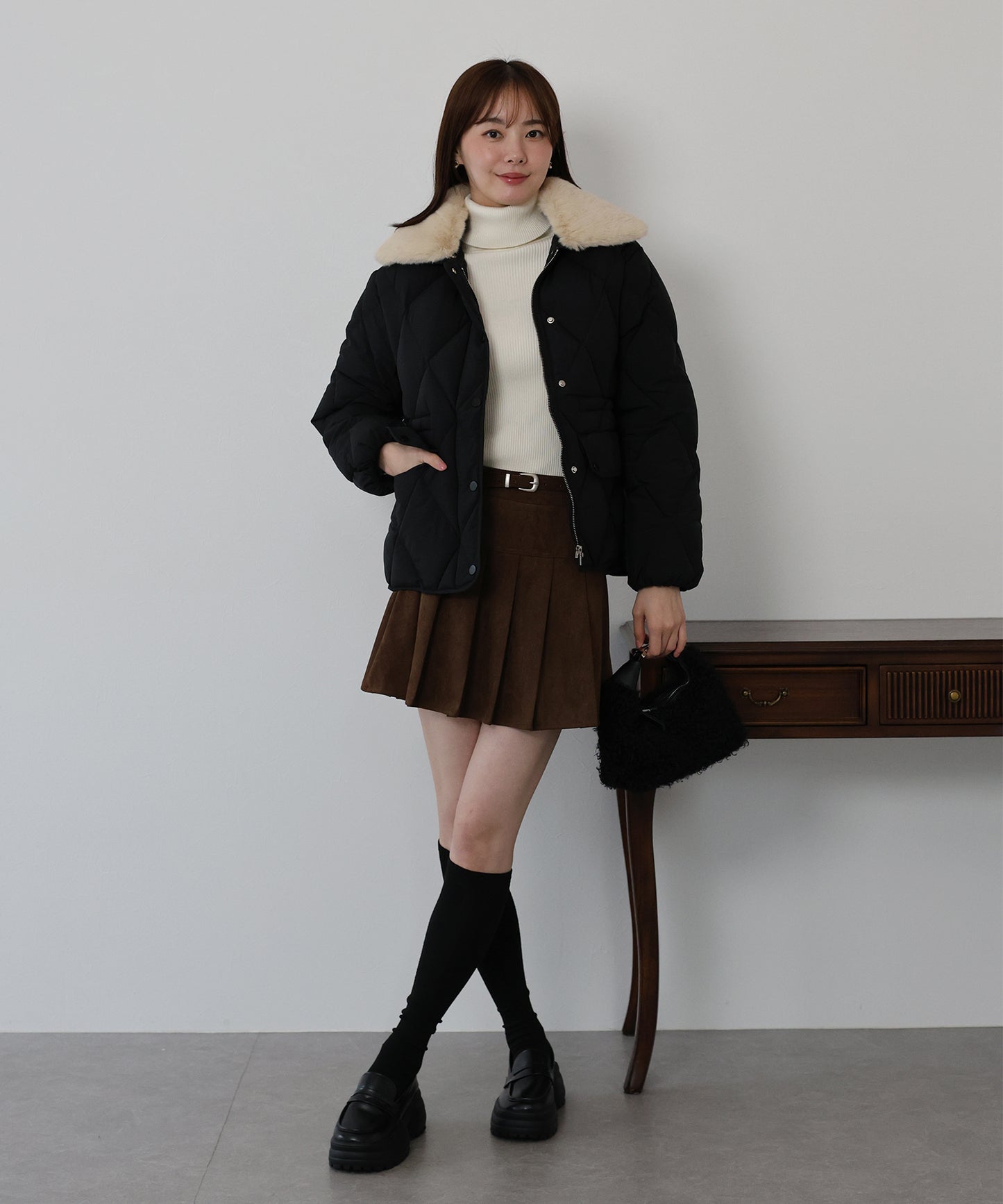 【早割5%OFF】ファー襟キルティングジャケット