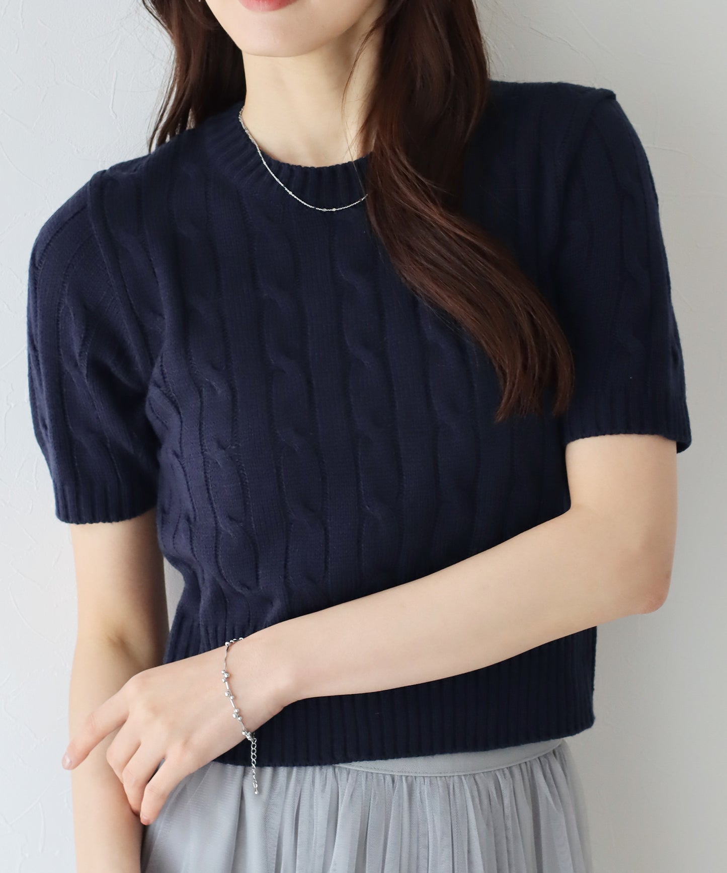 【TIME SALE】半袖ケーブルニット