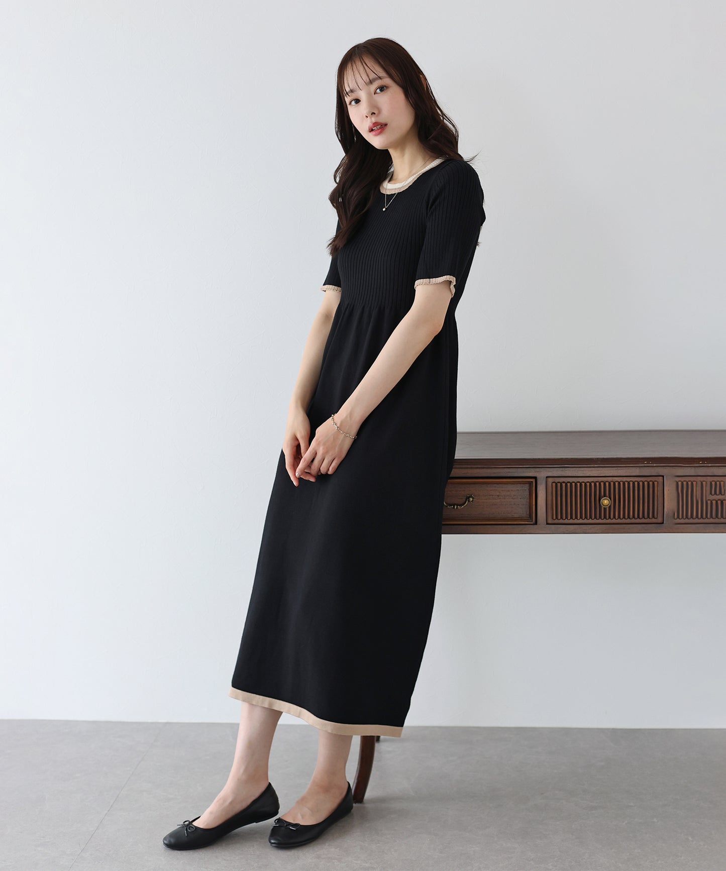【SALE】バイカラーネックニットワンピース
