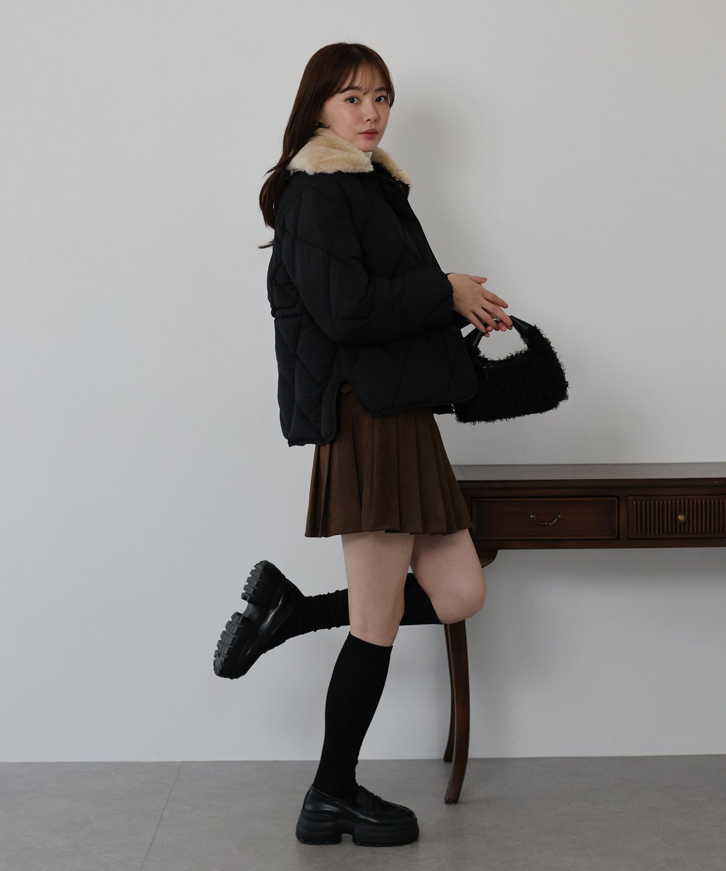 【早割5%OFF】ファー襟キルティングジャケット