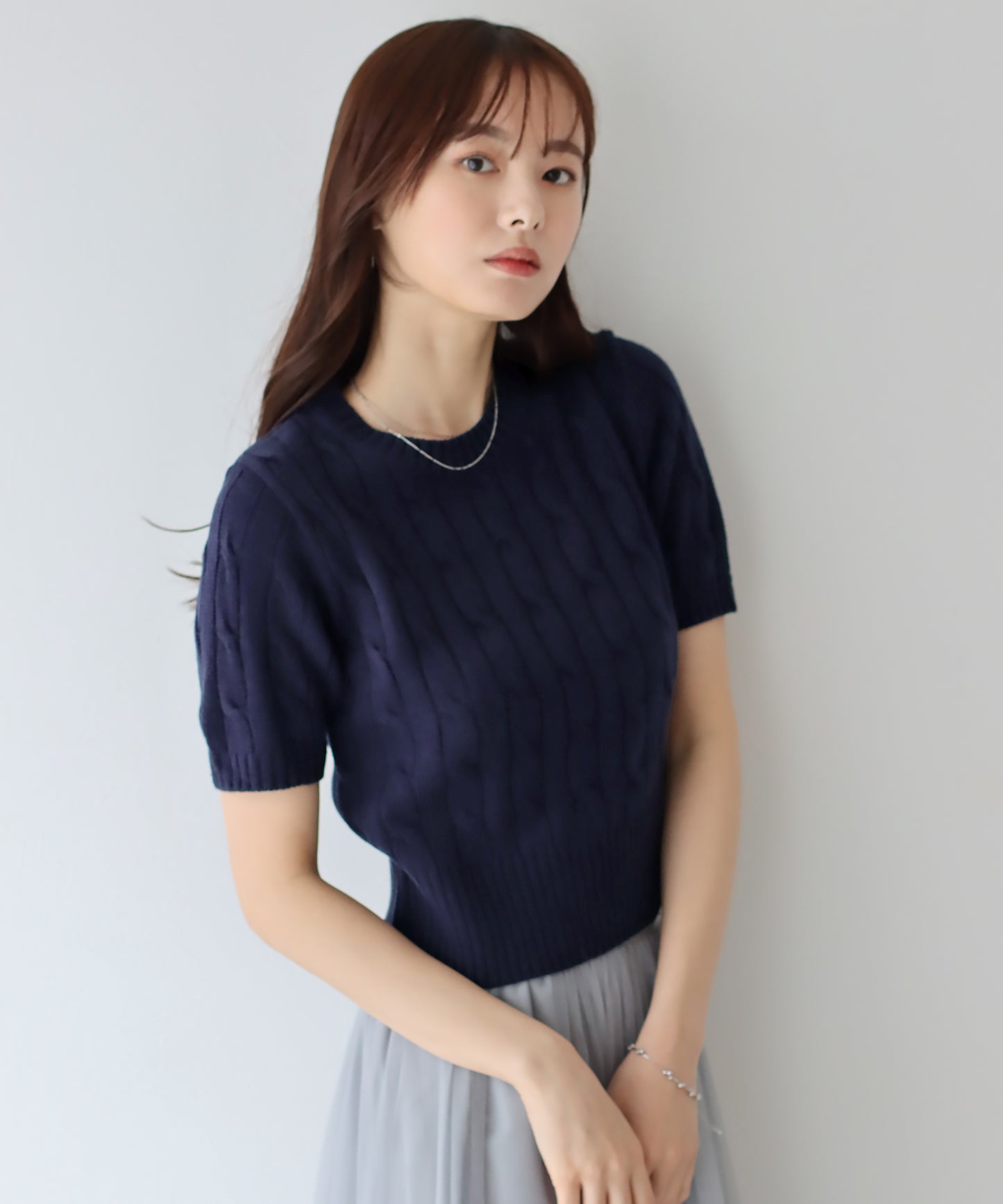 【TIME SALE】半袖ケーブルニット