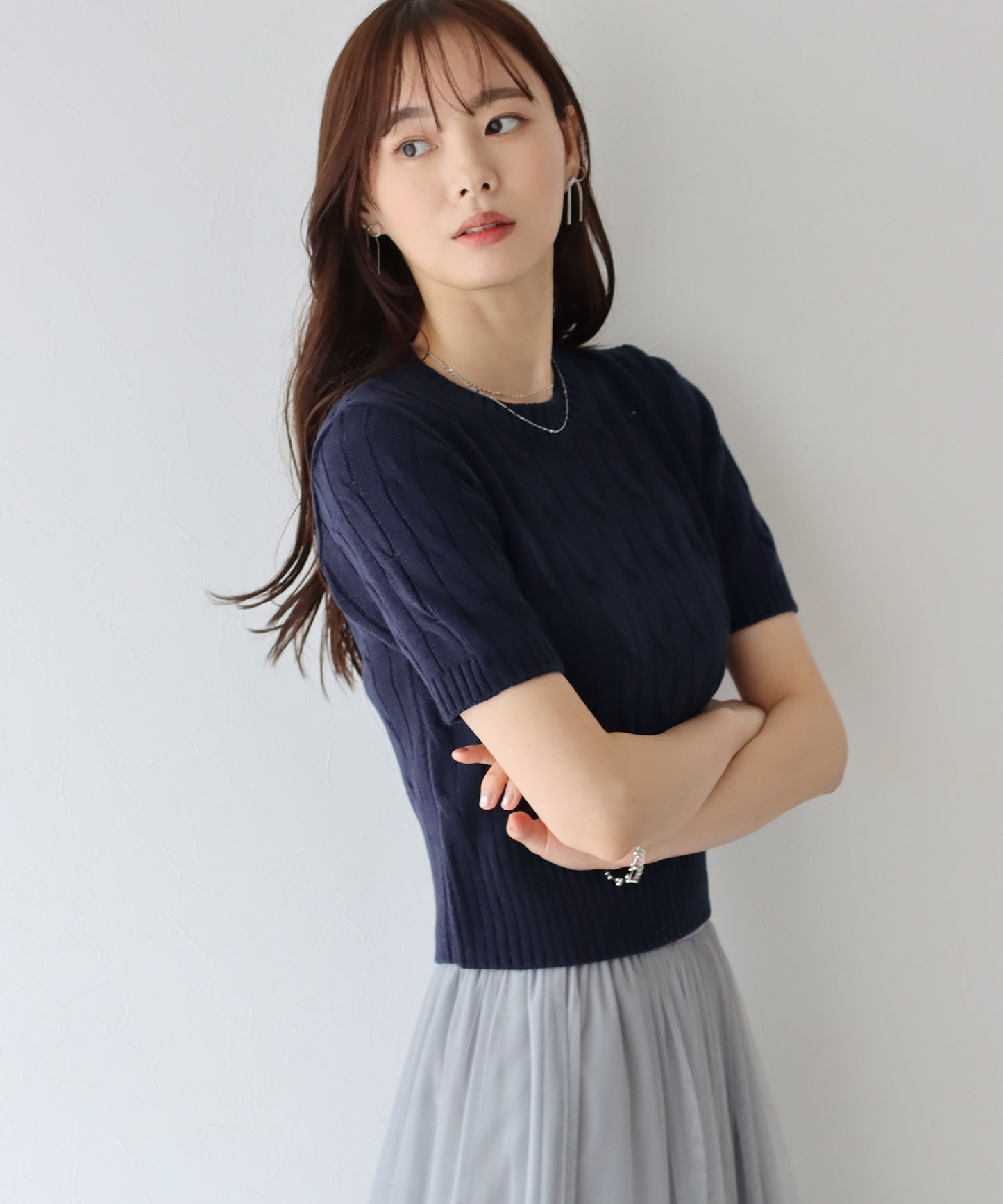 【TIME SALE】半袖ケーブルニット
