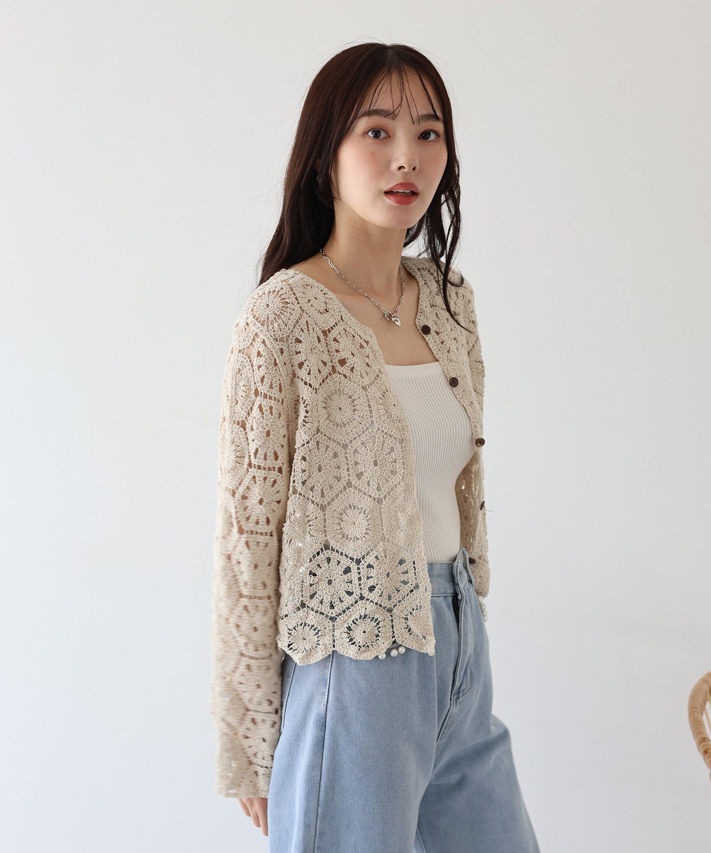 【SALE】透かし編み風モチーフレースカーディガン