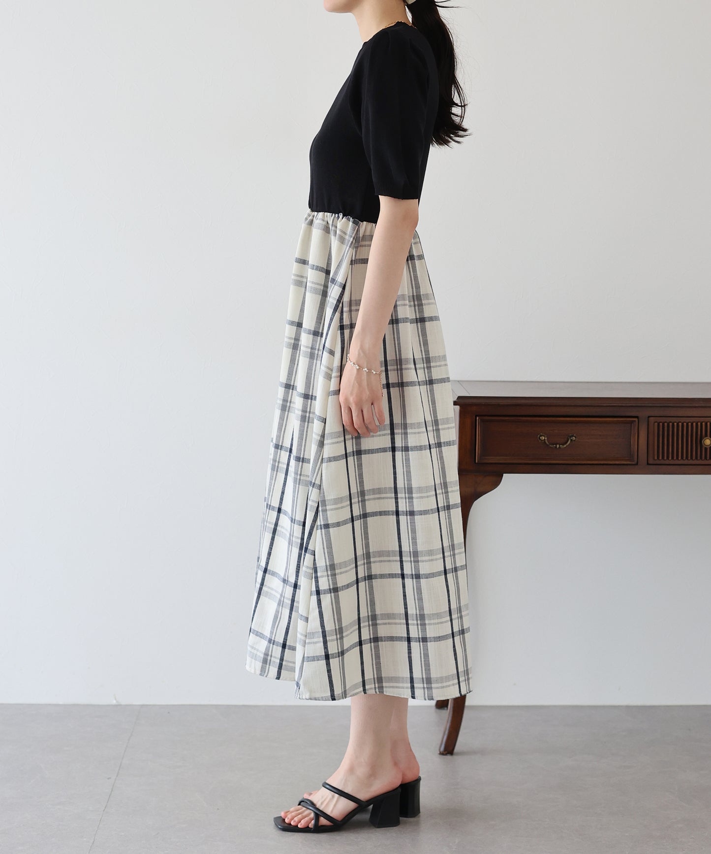 【TIME SALE】チェックドッキングワンピース