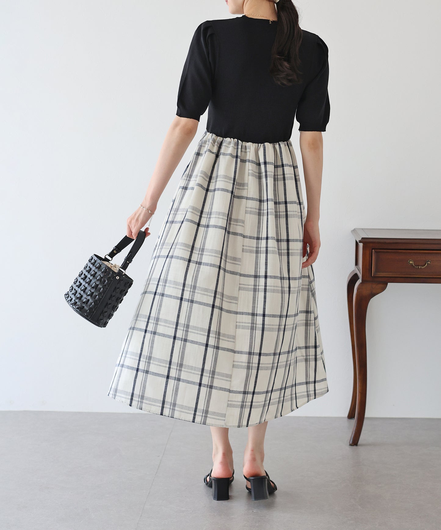【TIME SALE】チェックドッキングワンピース