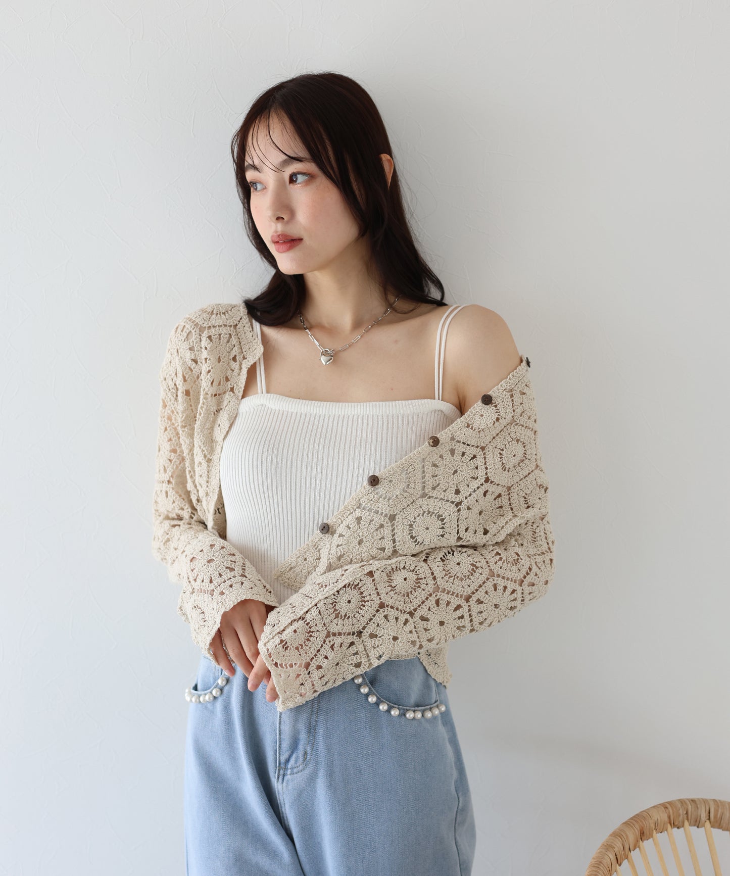 【SALE】透かし編み風モチーフレースカーディガン