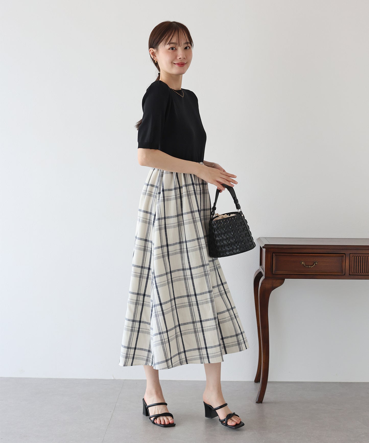 【TIME SALE】チェックドッキングワンピース