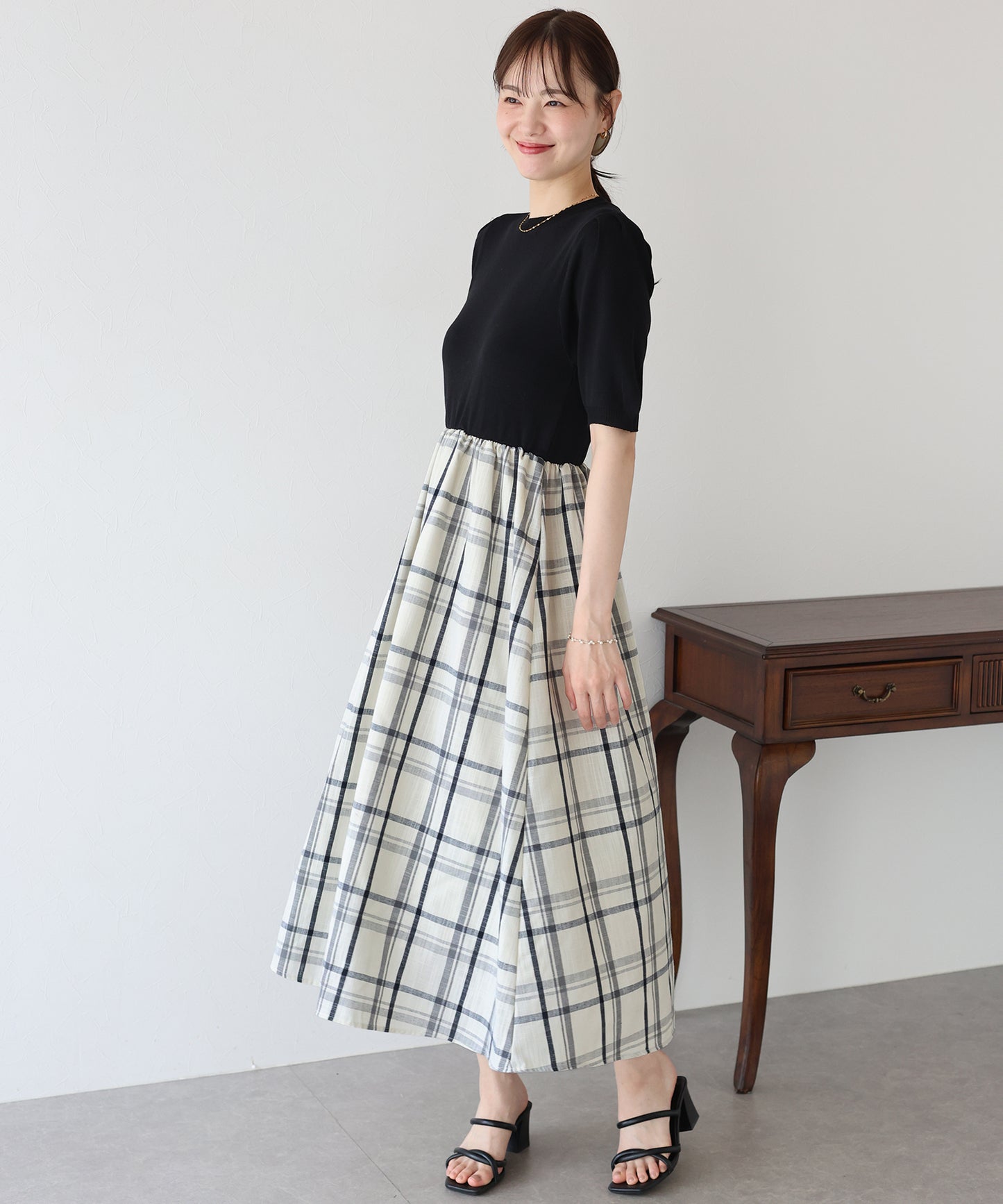 【SALE】チェックドッキングワンピース
