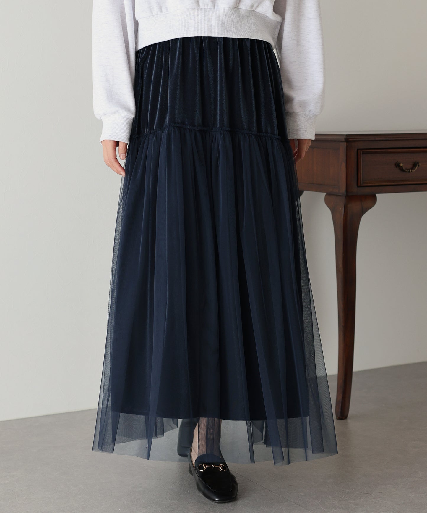 【SALE】チュールベロアティアードスカート