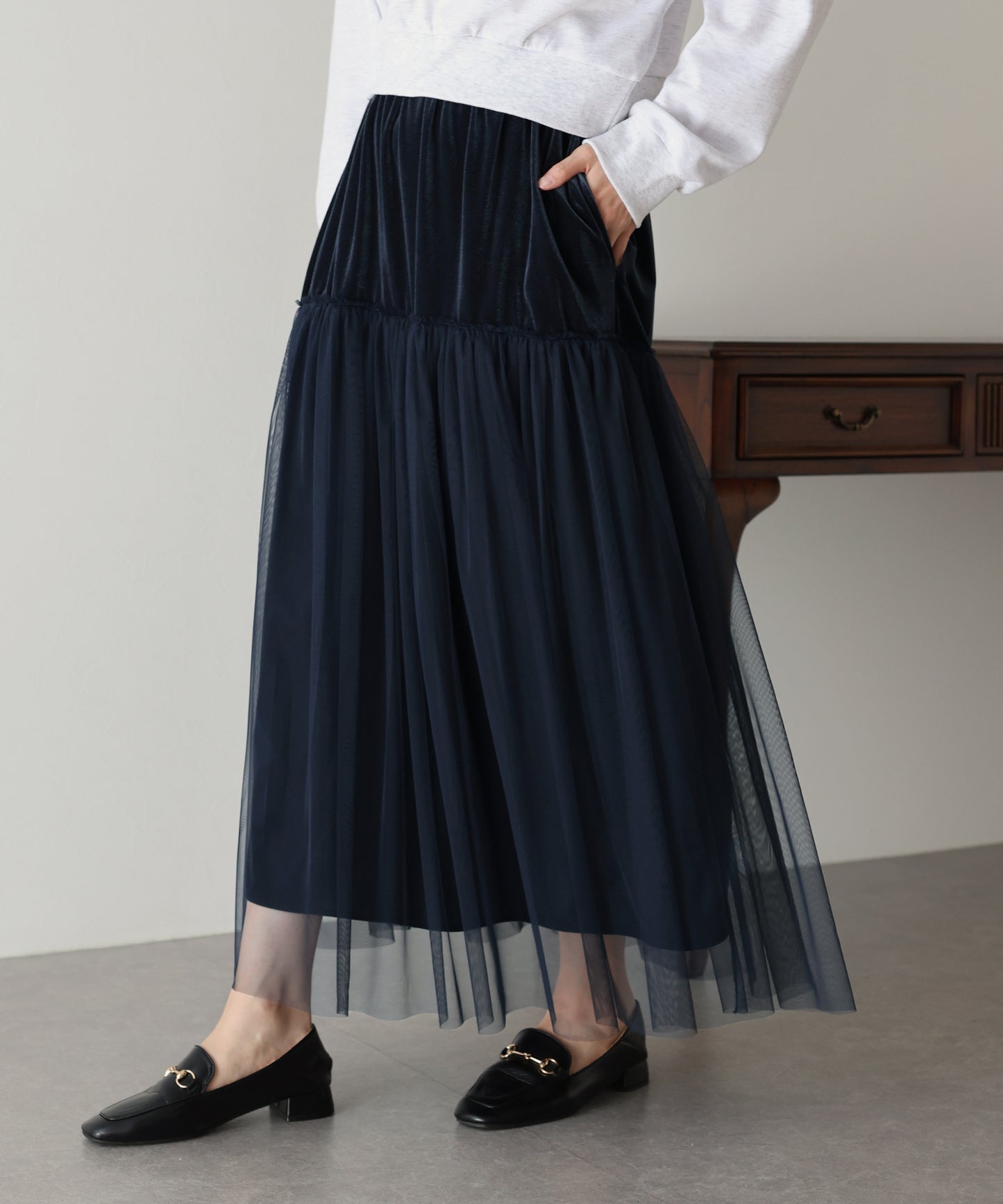 【SALE】チュールベロアティアードスカート