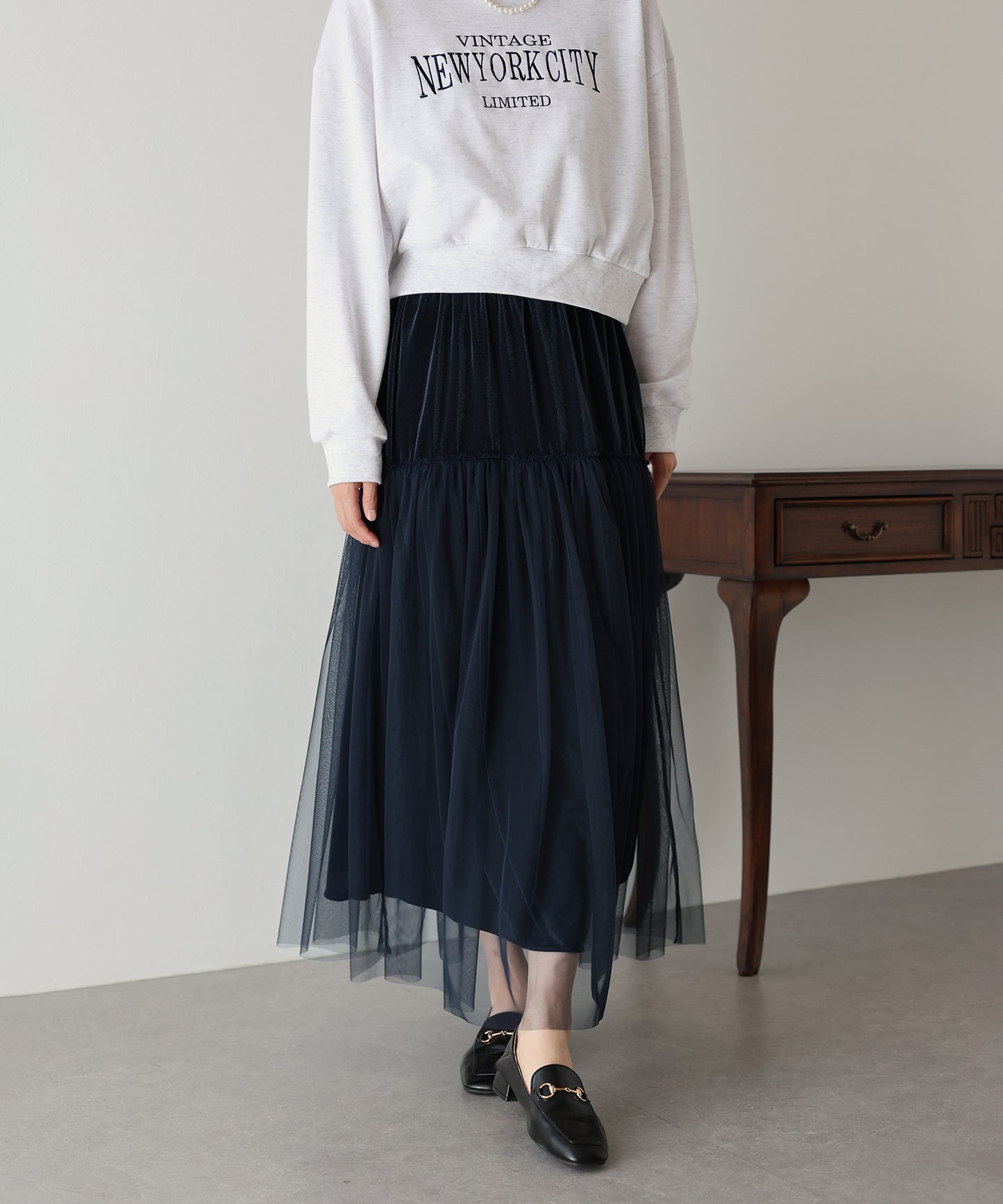 【SALE】チュールベロアティアードスカート