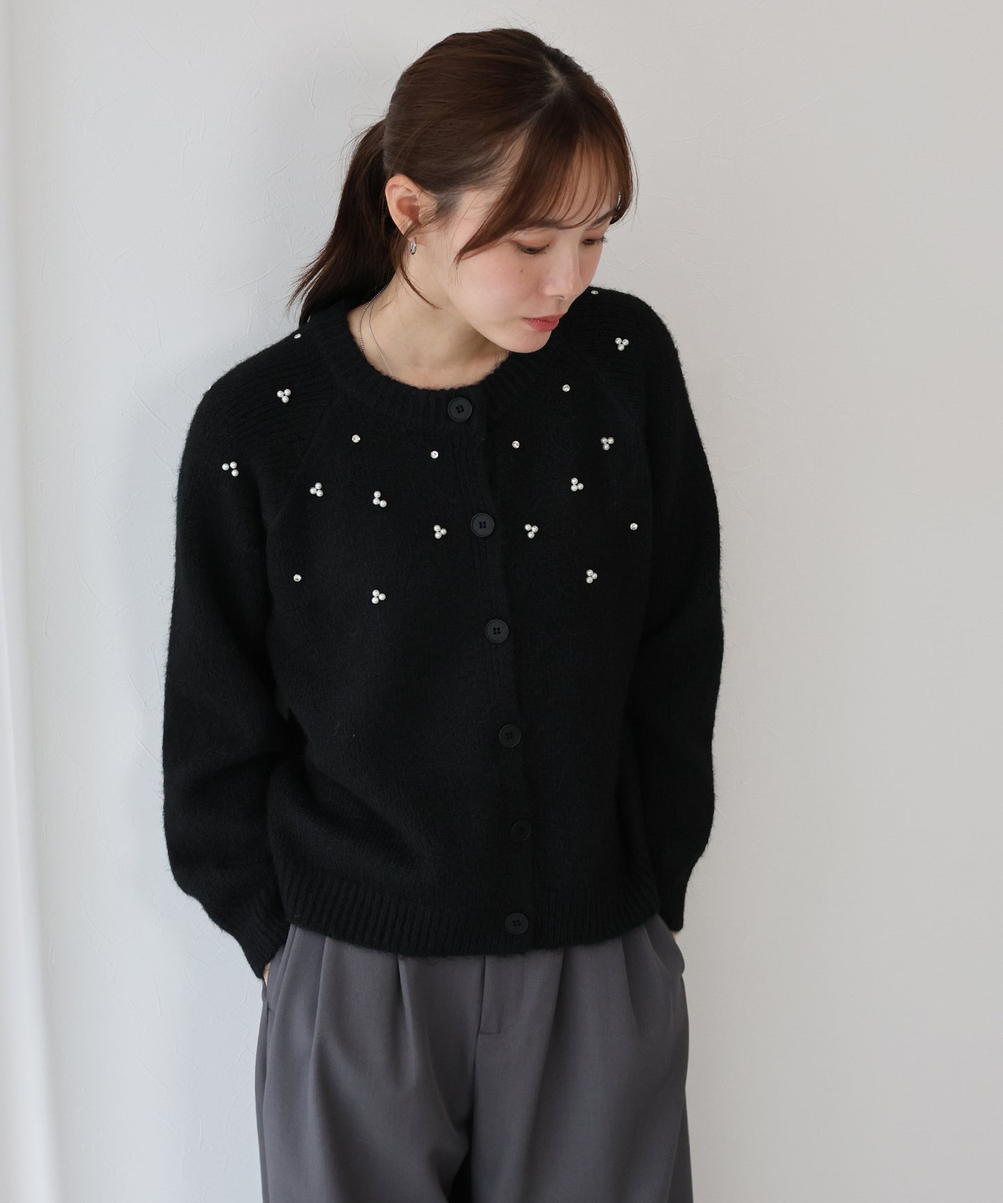 【早割5%OFF】パールビジューニットカーディガン