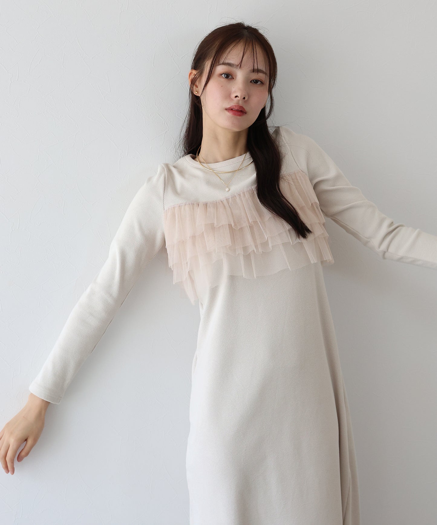 フリルチュールレイヤードワンピース