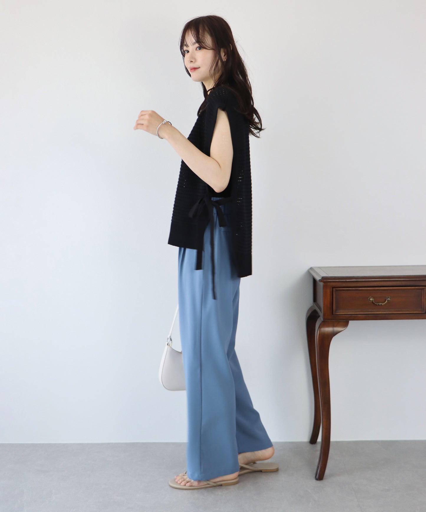 【TIME SALE】サイドリボンメッシュニットベスト