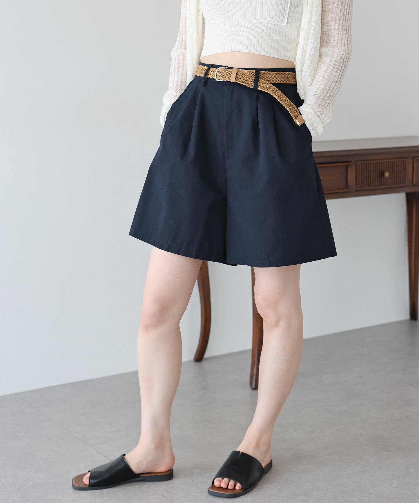 【SALE】メッシュベルト付きハーフパンツ