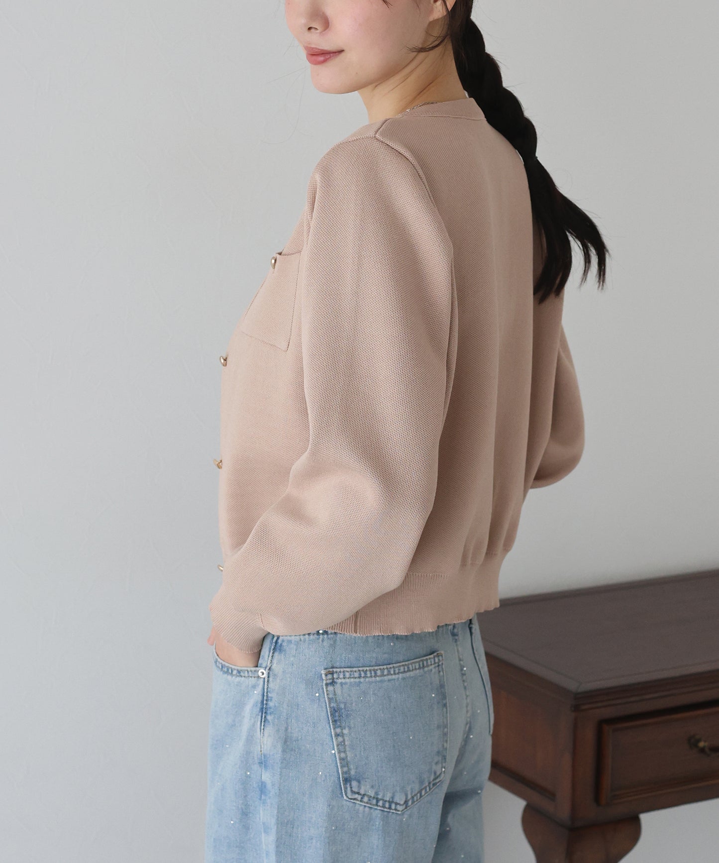 【SALE】ぷっくりハートボタンポリニットカーディガン