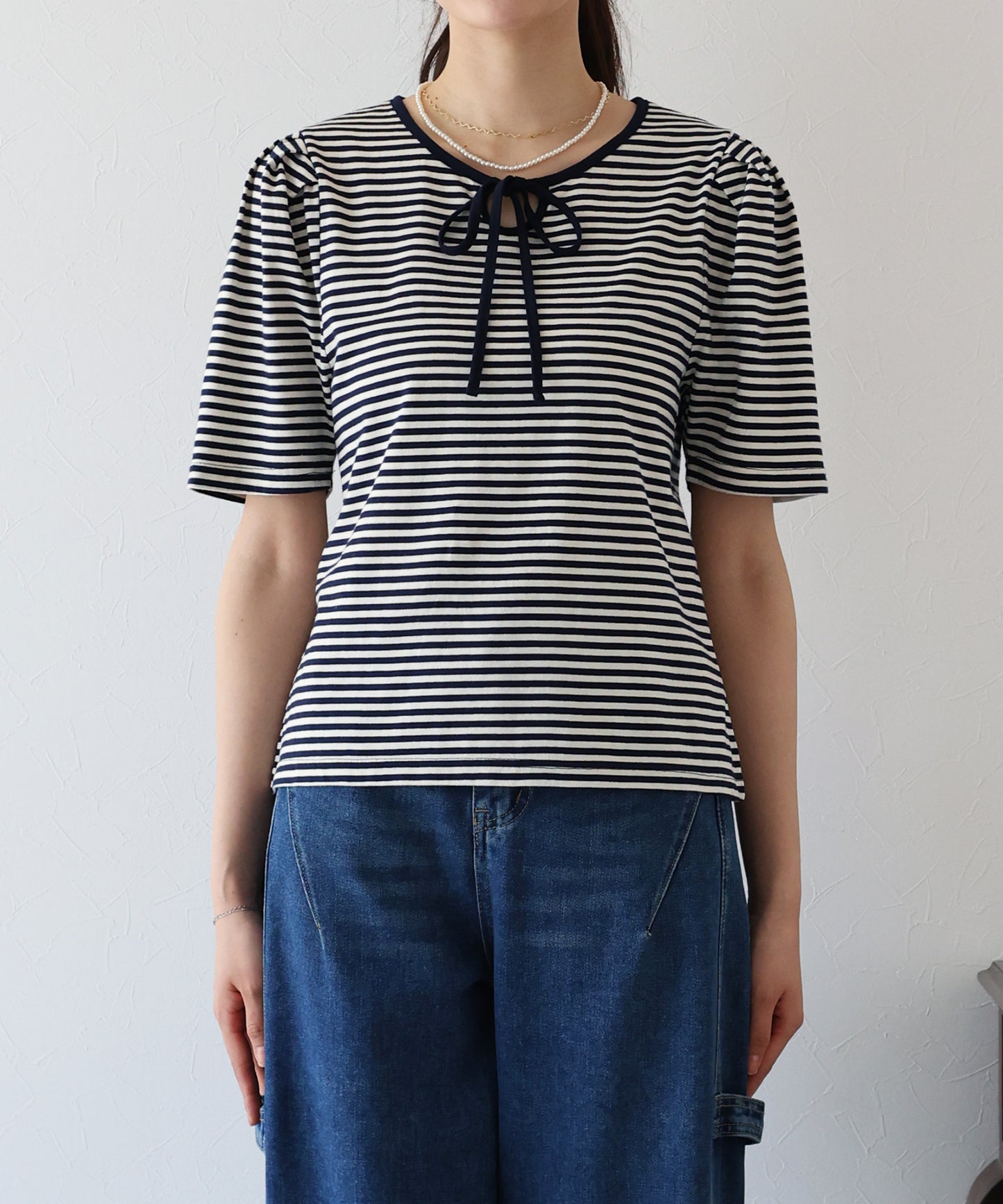 【TIME SALE】パイピングリボンタックTシャツ