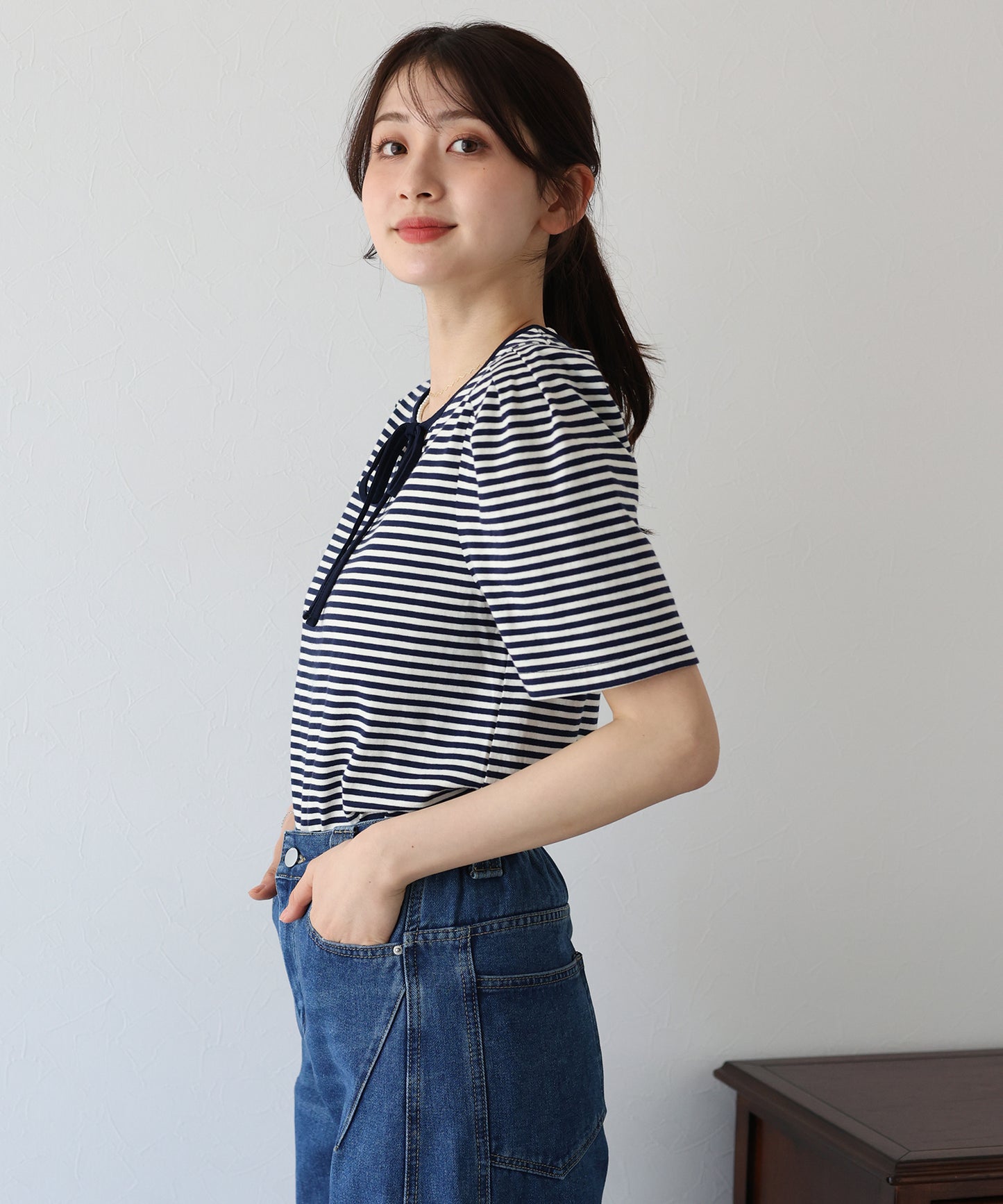 【TIME SALE】パイピングリボンタックTシャツ