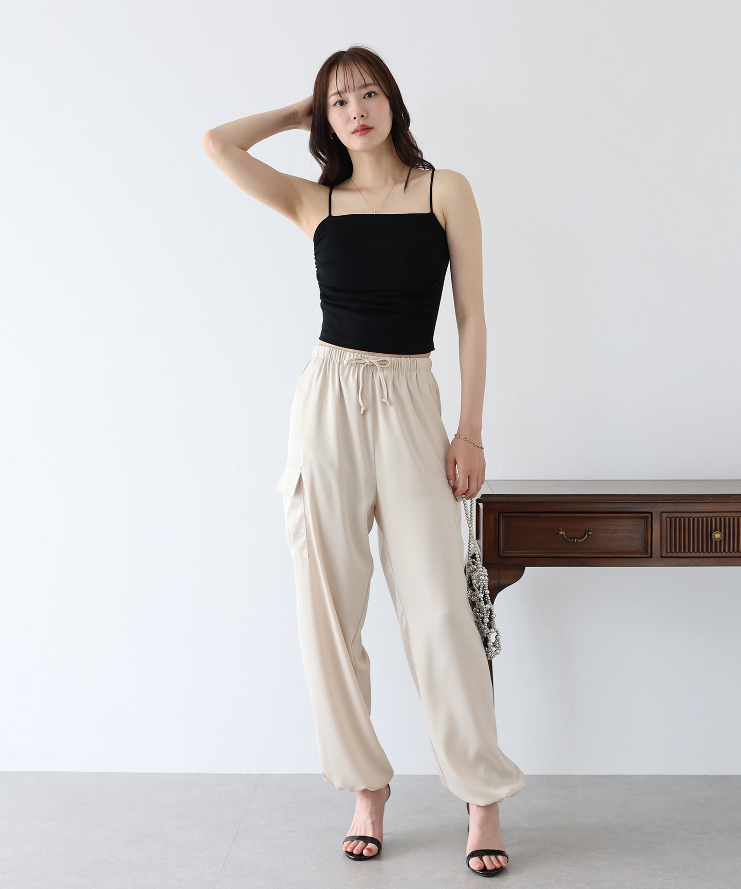【SALE】カップ付きギャザーキャミソール【ネコポス】