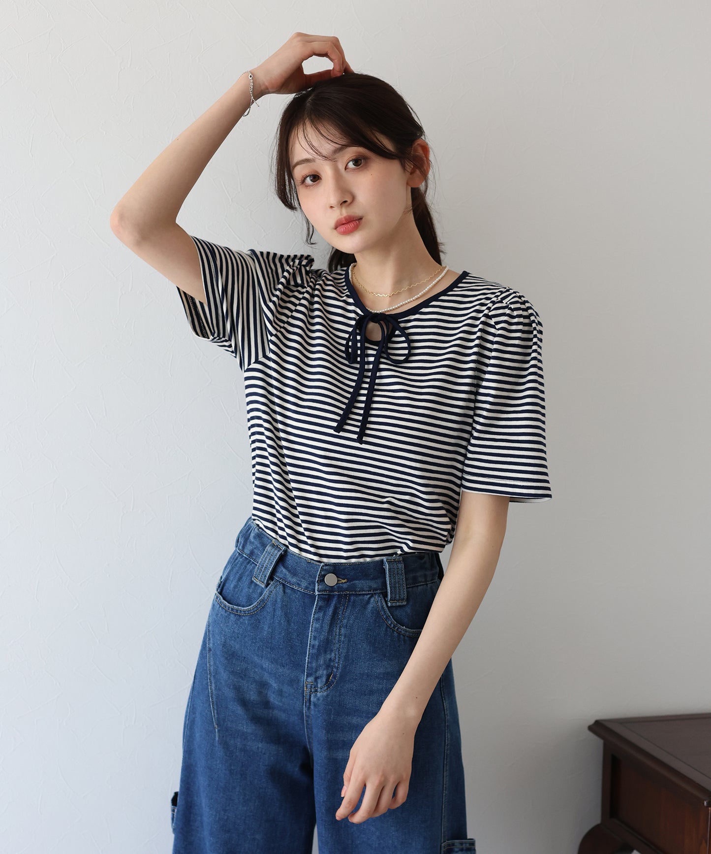 【TIME SALE】パイピングリボンタックTシャツ