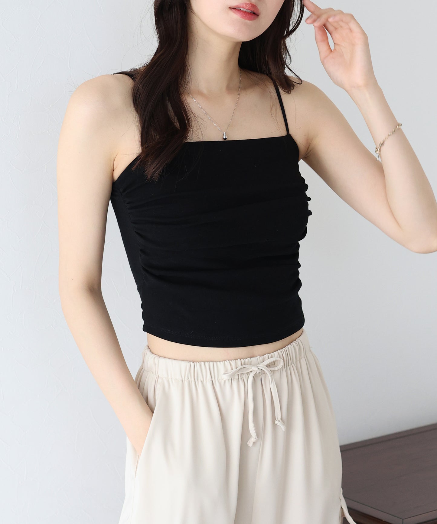 【SALE】カップ付きギャザーキャミソール【ネコポス】