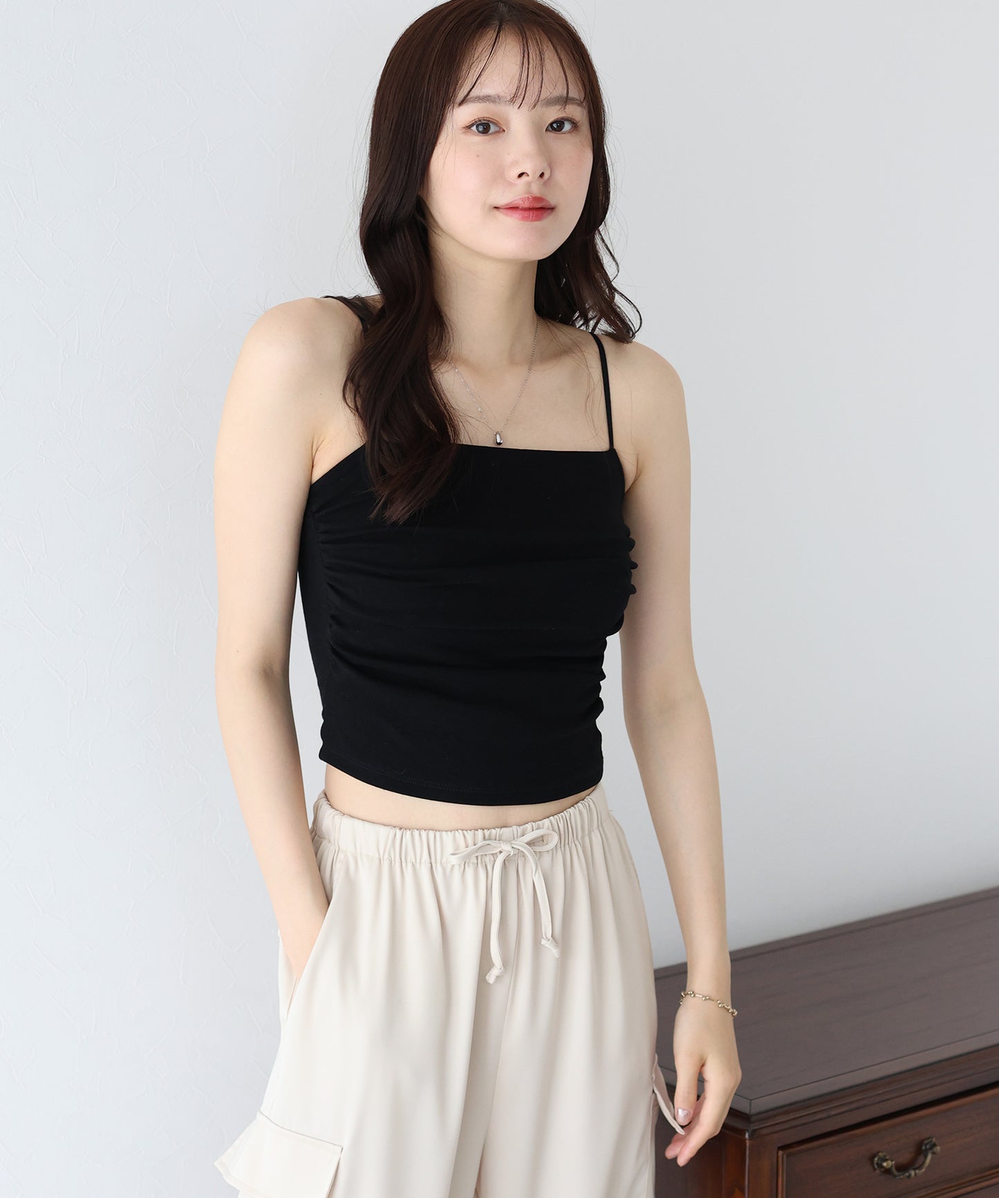 【SALE】カップ付きギャザーキャミソール【ネコポス】