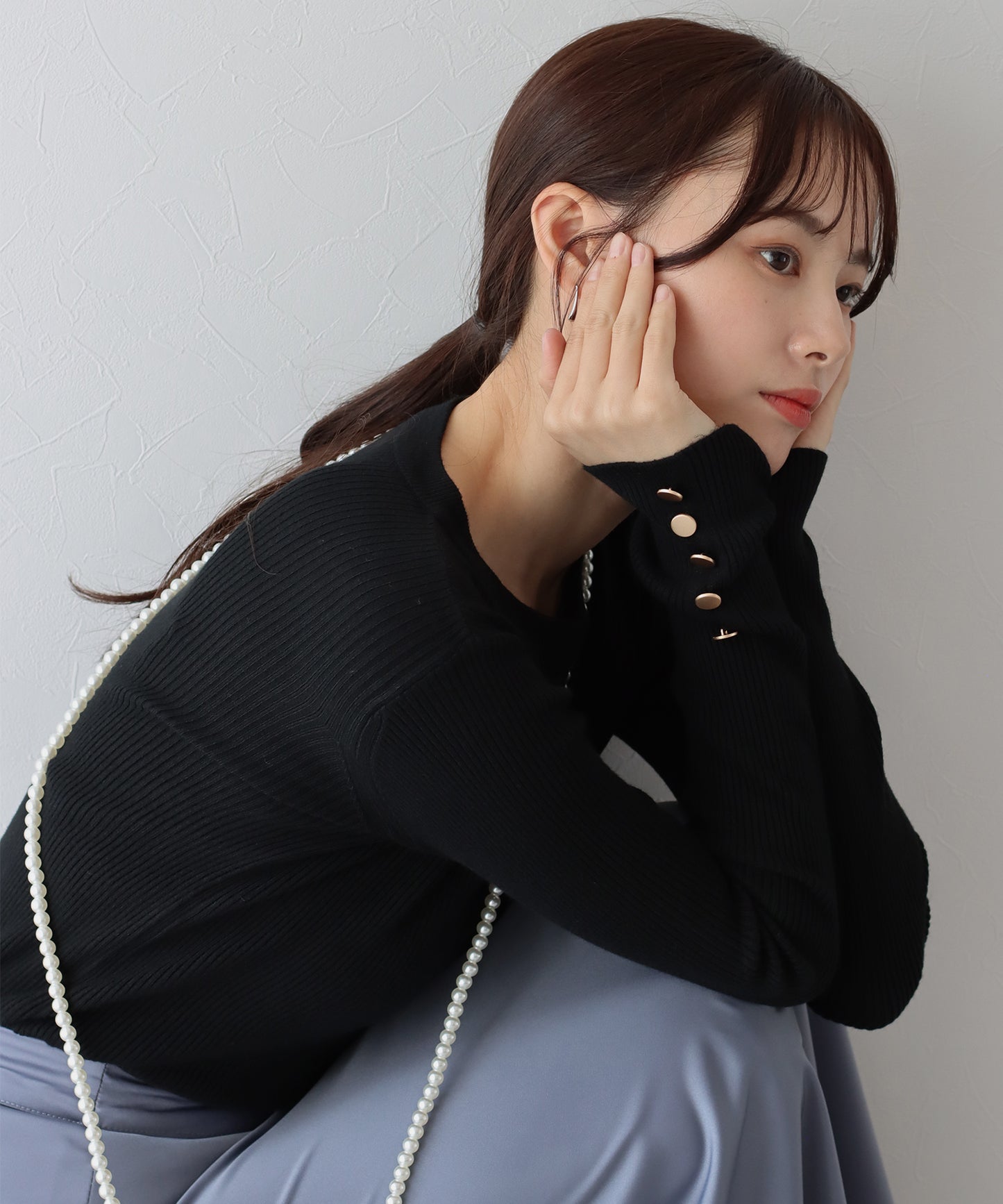 【SALE】金釦付きリブニット