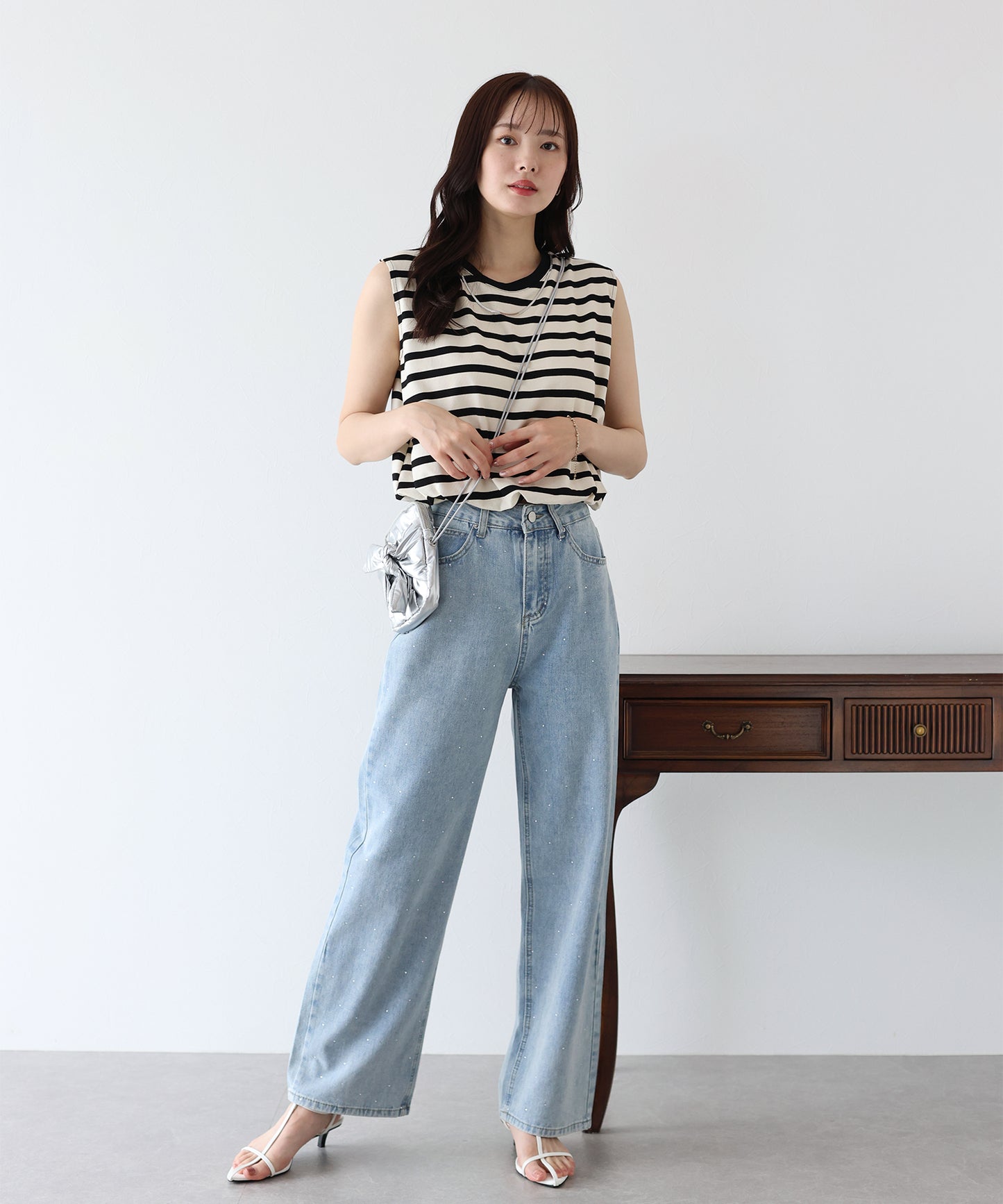 【SALE】チェーン付きボーダーノースリカットソー【ネコポス】