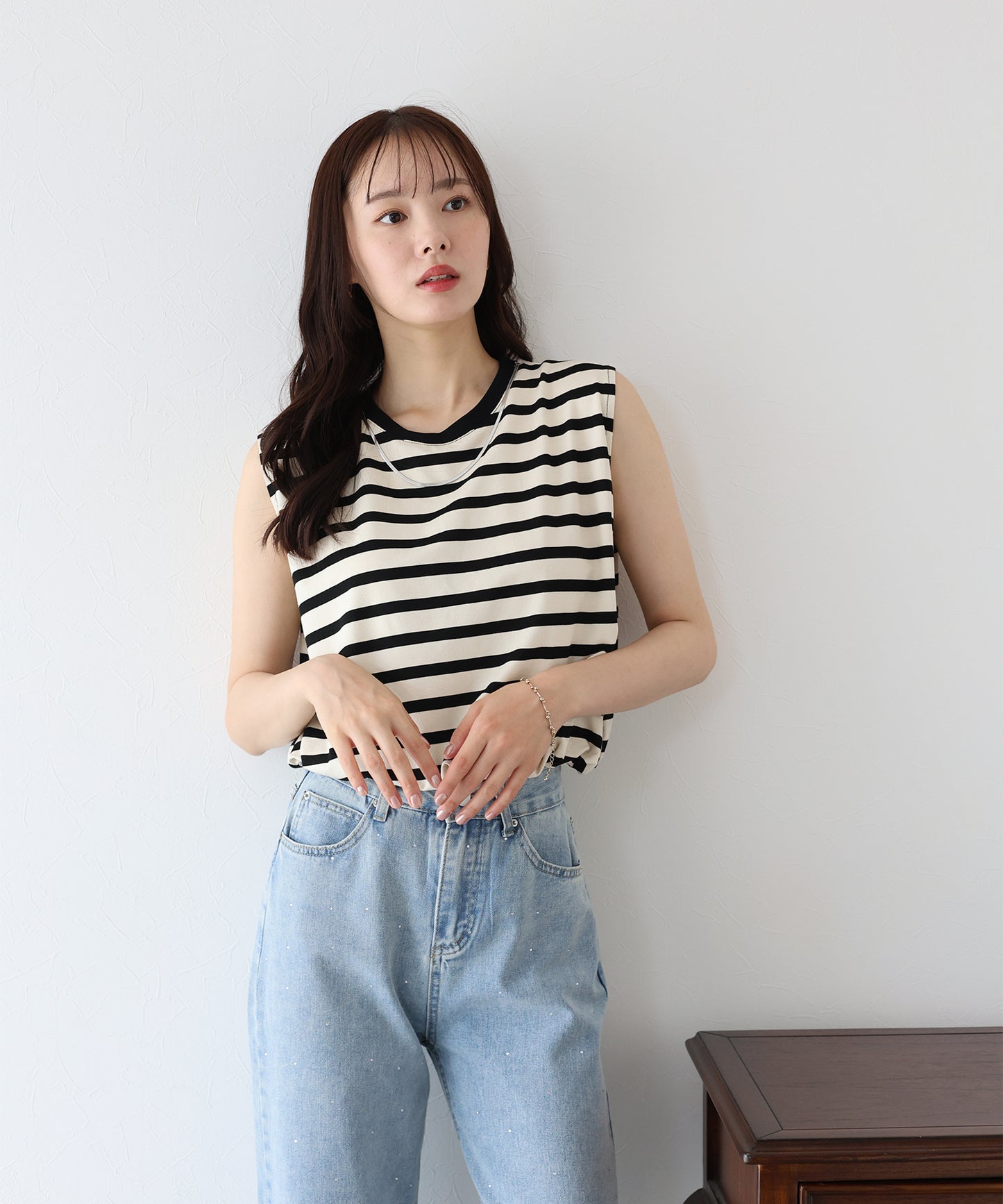 【SALE】チェーン付きボーダーノースリカットソー【ネコポス】